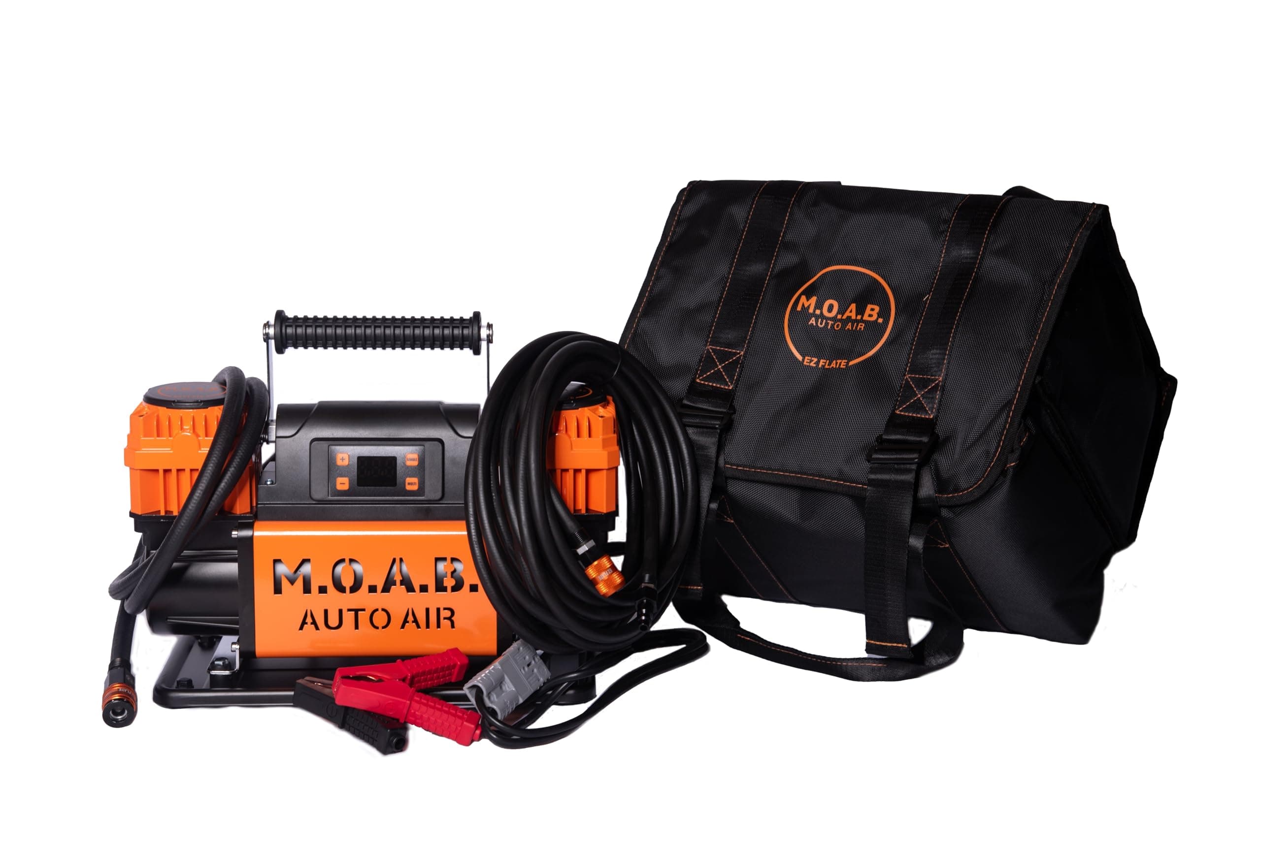 M.O.A.B. 10.6 CFM PORTABLE 12V DUAL CYLINDER AIR COMPRESSOR | AIR HOSE | AUTO PRESSURE CUTOFF | HEAVY DUTY (M.O.A.B. Auto Air)