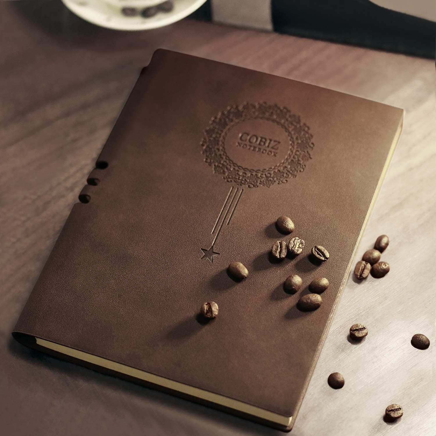 A5 Business Journal Notebook, Cobiz Soft Cover Wirebound Notepad with Pen Loop, Undated Calendar Daily Planner Ruled with Marker Ribbon 196 Page+10 dot Pages, 80gsm A5 Brown, 1 Notebook