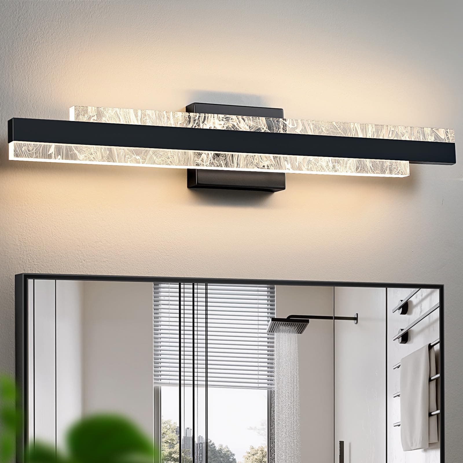 Modern Bathroom Vanity Light: Matte Black 27 inch 28W Dimmable LED Bath Bar Light Fixtures Over Mirror - Wall Sconce Picture Lights for Paintings Cabinets Bedroom 3000k