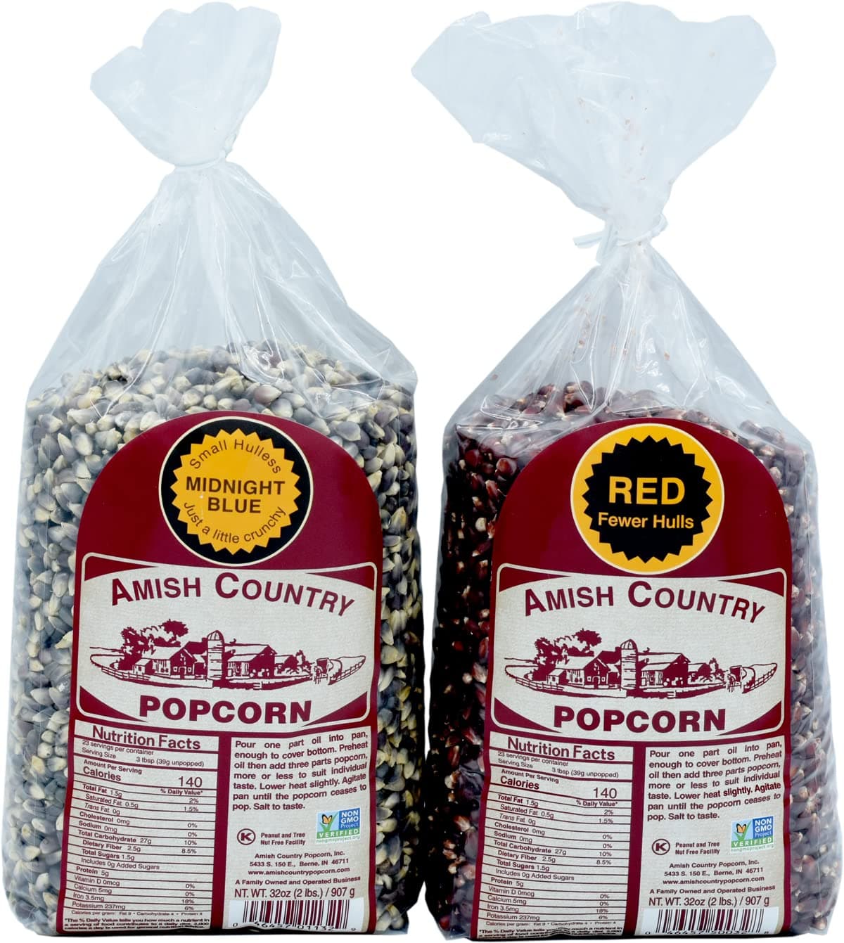 Amish Country Popcorn | 2-2 lb Bags | 2 lb Bag Red Popcorn Kernels & 2 lb Bag Midnight Blue Popcorn Kernels | Old Fashioned, Non-GMO and Gluten Free