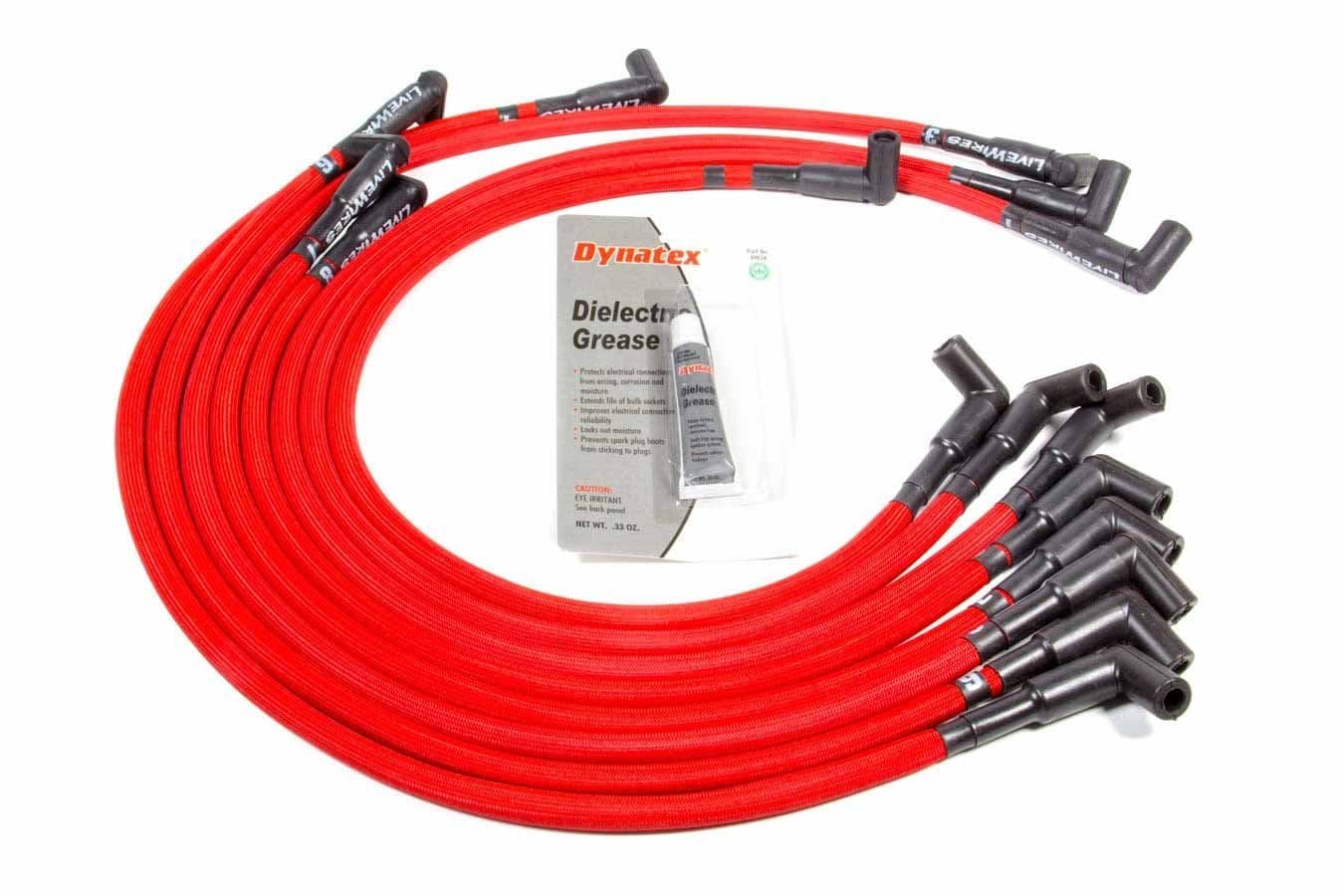 Spark Plug Wire Set, Livewires, Spiral Core, 10 mm, Red, 90 Degree Plug Boots, HEI Style Terminal, GM V8, Kit