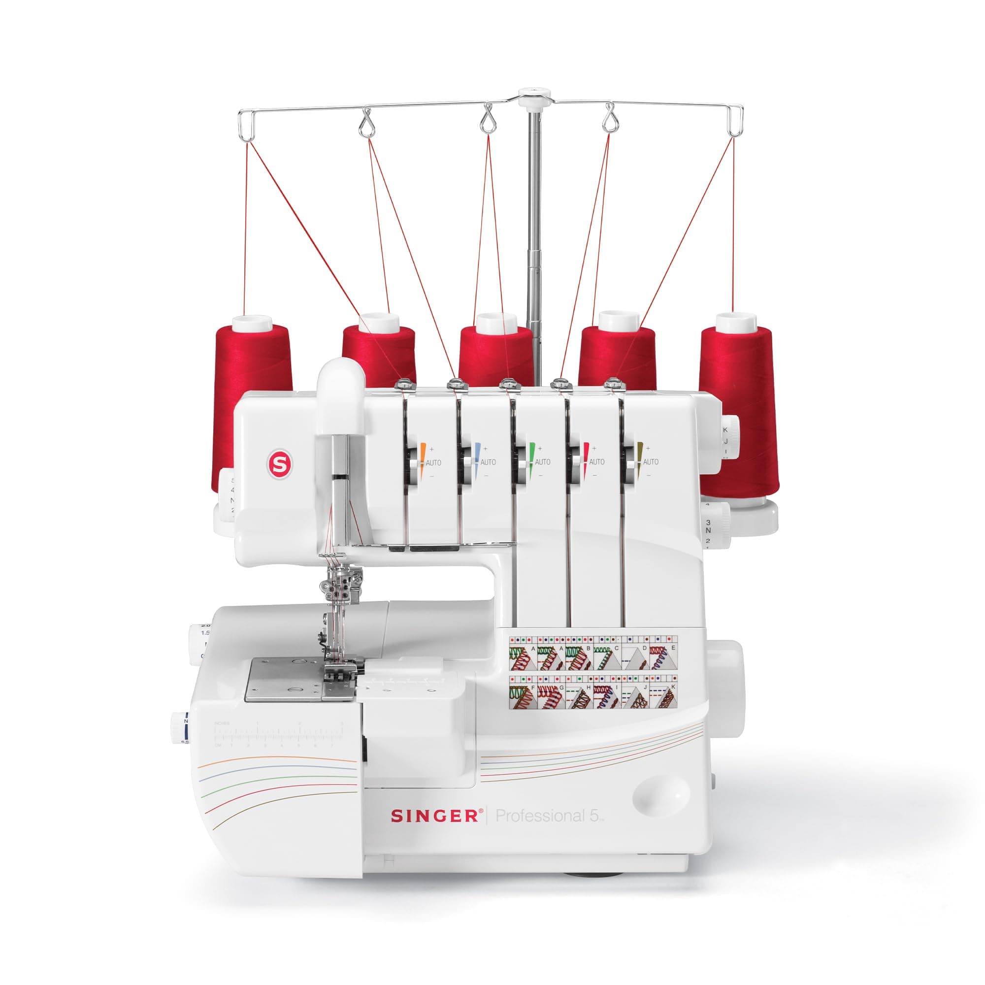 Professional 5 14T968DC Heavy-Duty Metal Frame Serger Overlock and Accessory Kit with 2-3-4-5 Stitch Capability, Removeable Trim Trap, 1300 Stitches per minute, & Self Adjusting, White