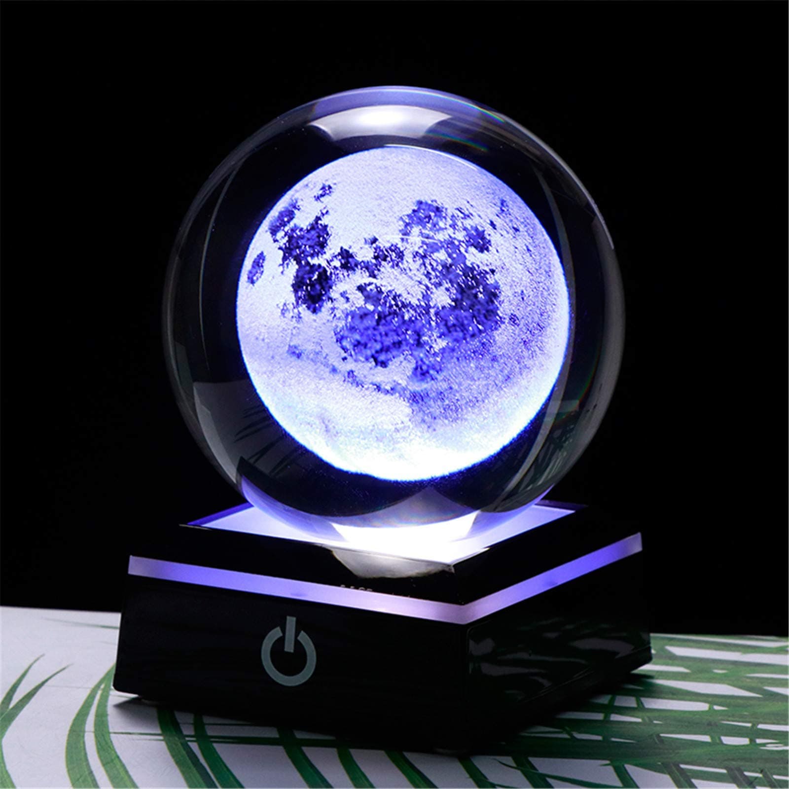 Qianwei 3D Moon Model Crystal Ball Led Lamp Base - Space Decor World Globe Planets Sphere Night Light 80mm 3.15 Inch - Solar System Decor Best Birthday Astronomy Gifts for Men Physics Science Teacher
