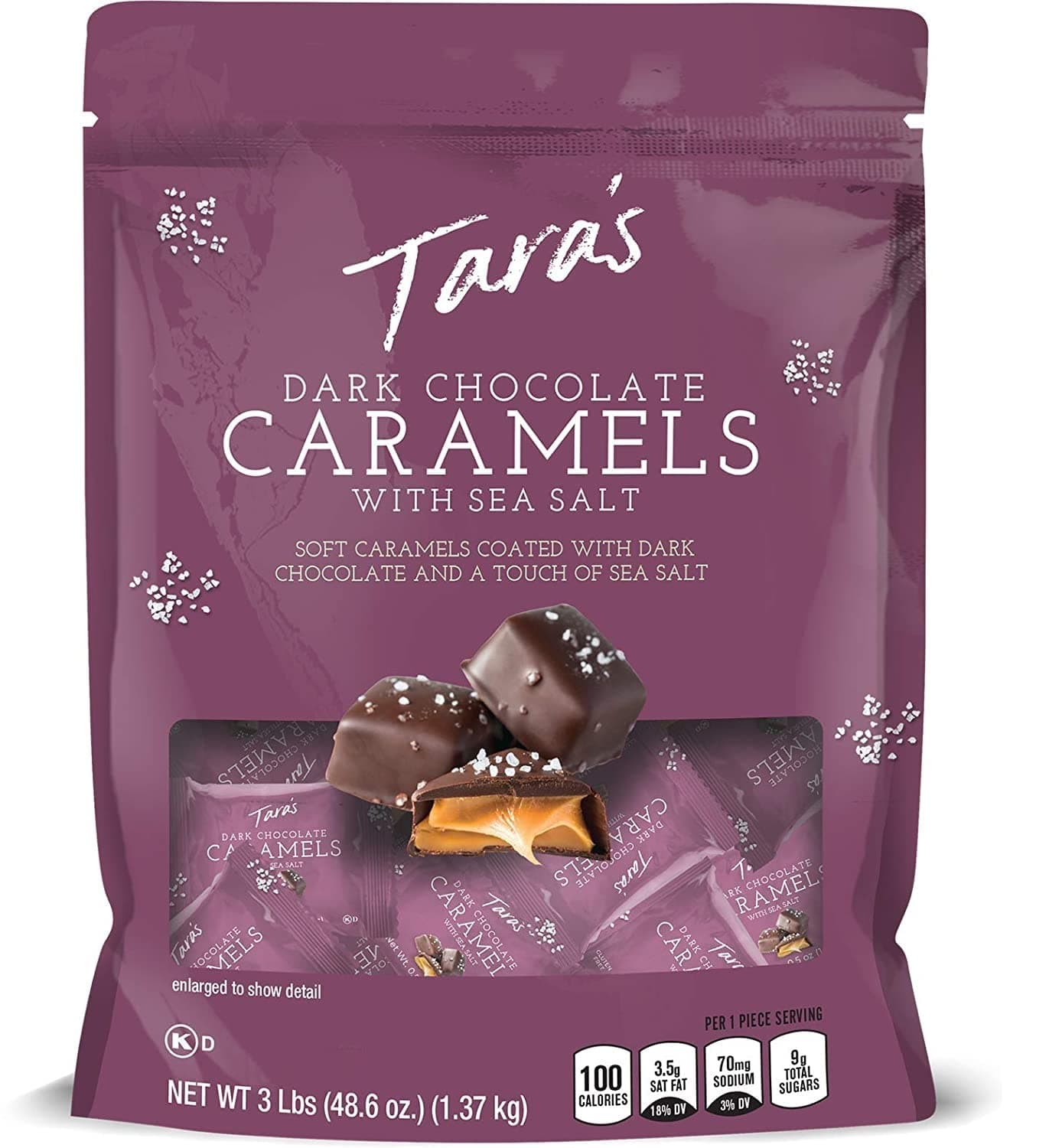 Tara's Small Batch Covered Sea Salt Soft Caramels, 3 Lbs, 3 Pound, Dark Chocolate, 48.6 Oz (Pack of 1)