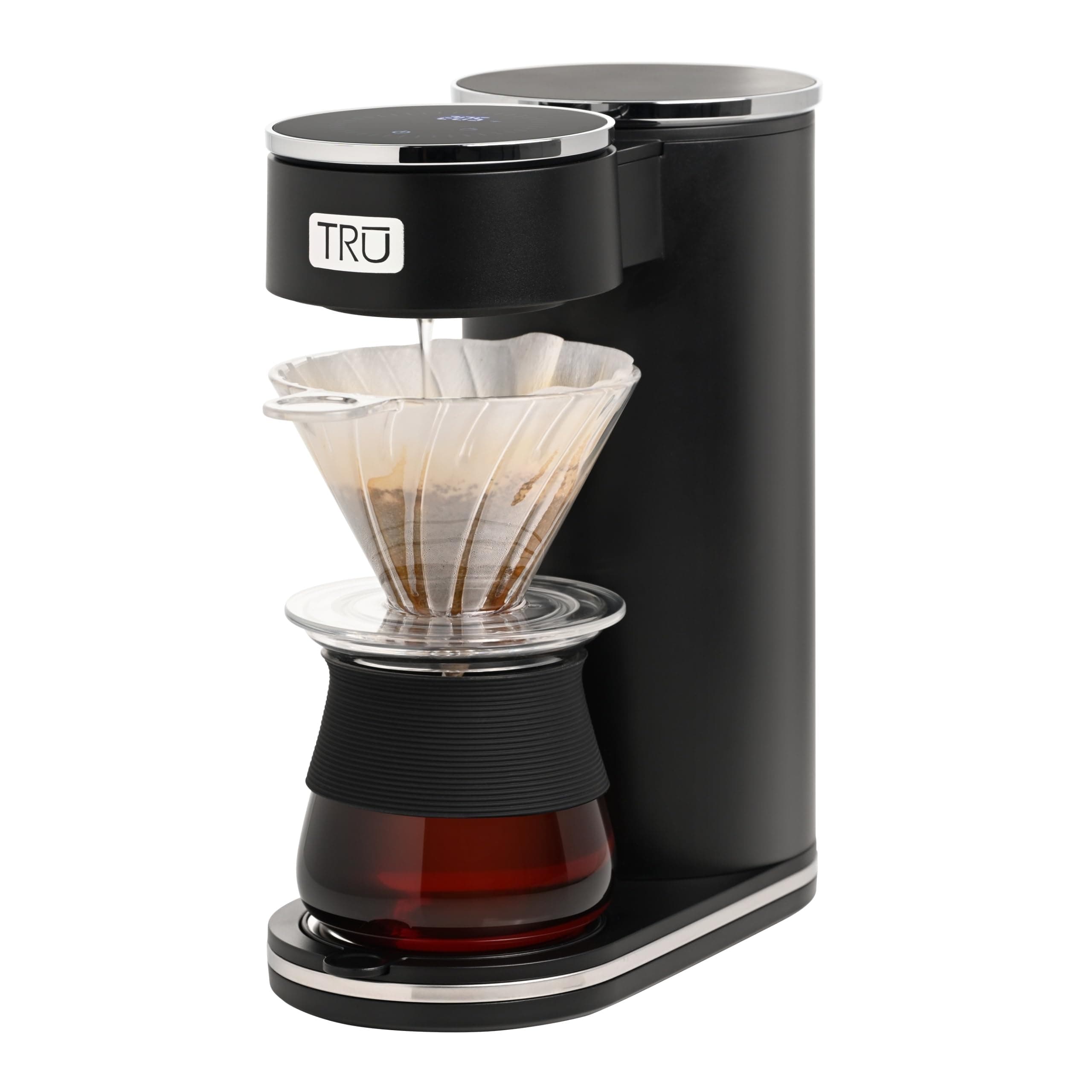 Tru Automatic Pour Over Coffee Maker with Digital Controls - Auto Coffee Maker with Plastic Cone Dripper - Coffee Brewer for Household Use