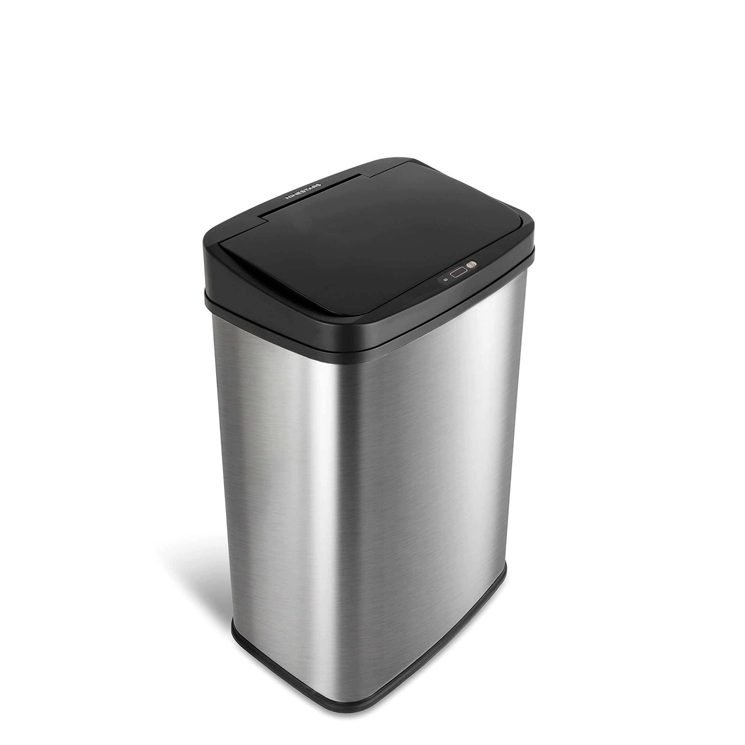 NINESTARS, DZT-50-28, 50 L Black Lid Automatic Touchless Motion Sensor Stainless Steel Trash and Garbage Bin with Highly Durable Black Lid Mechanism for Home, Kitchen and office