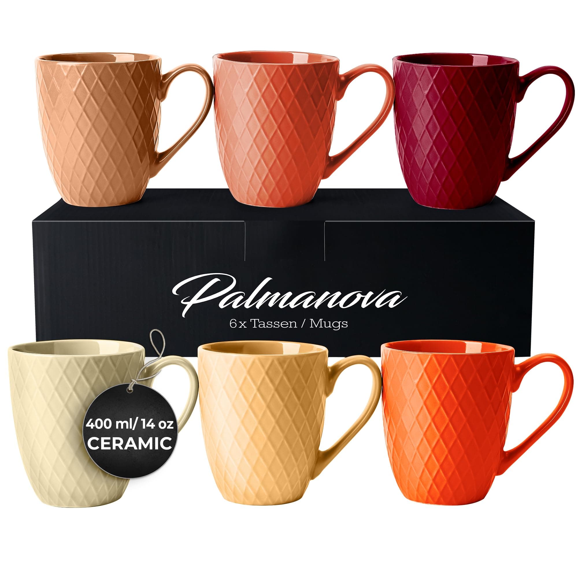 MIAMIO – 6 x 400 ml – Coffee Mug Set/Mug - Modern Ceramic Mug Matt - Coffee Mug Large - Palmanova Collection (Red)