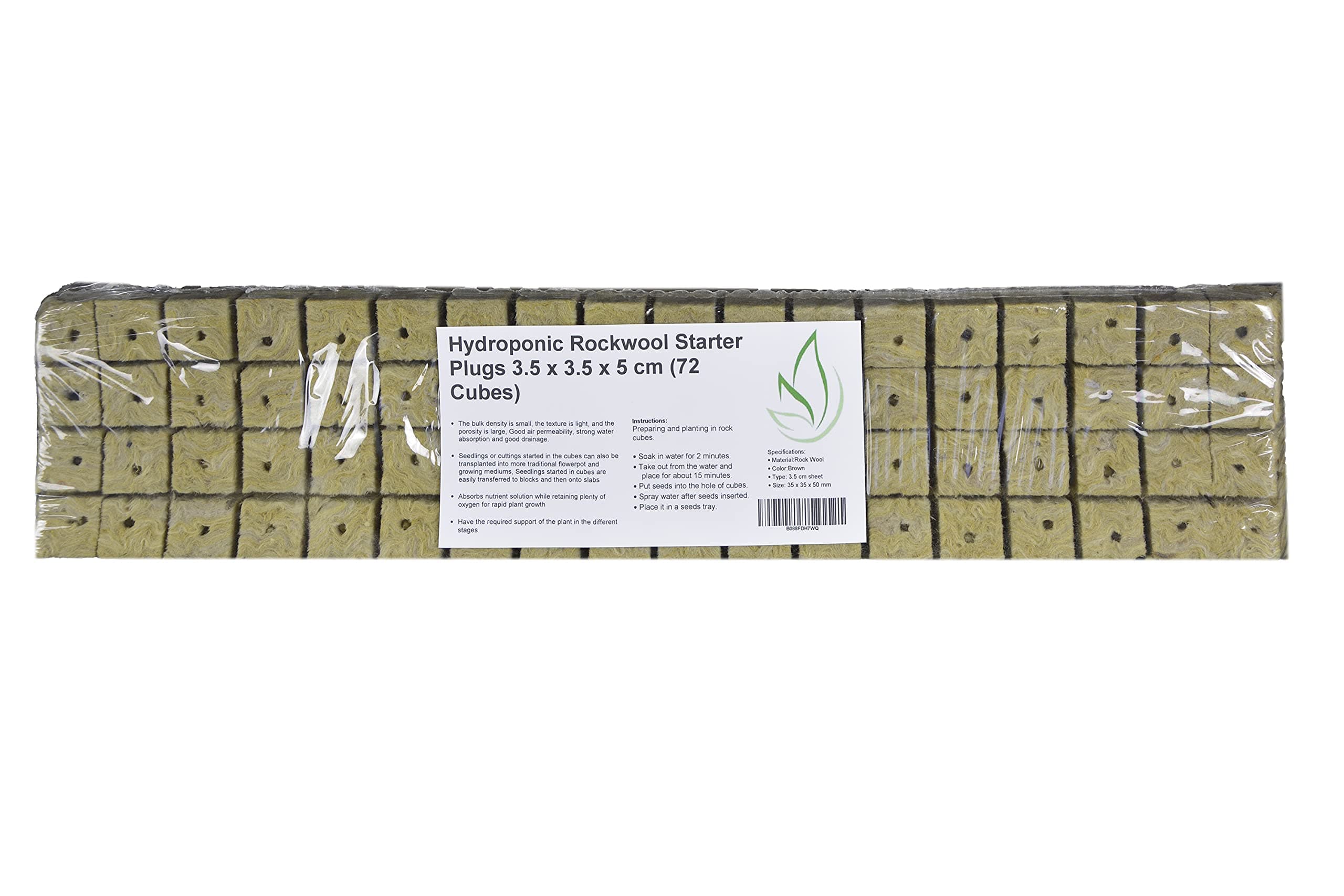 Hydroponic Rockwool Starter Plugs 3.5 x 3.5 x 5 cm, Rockwool Cubes,(144 Cubes)