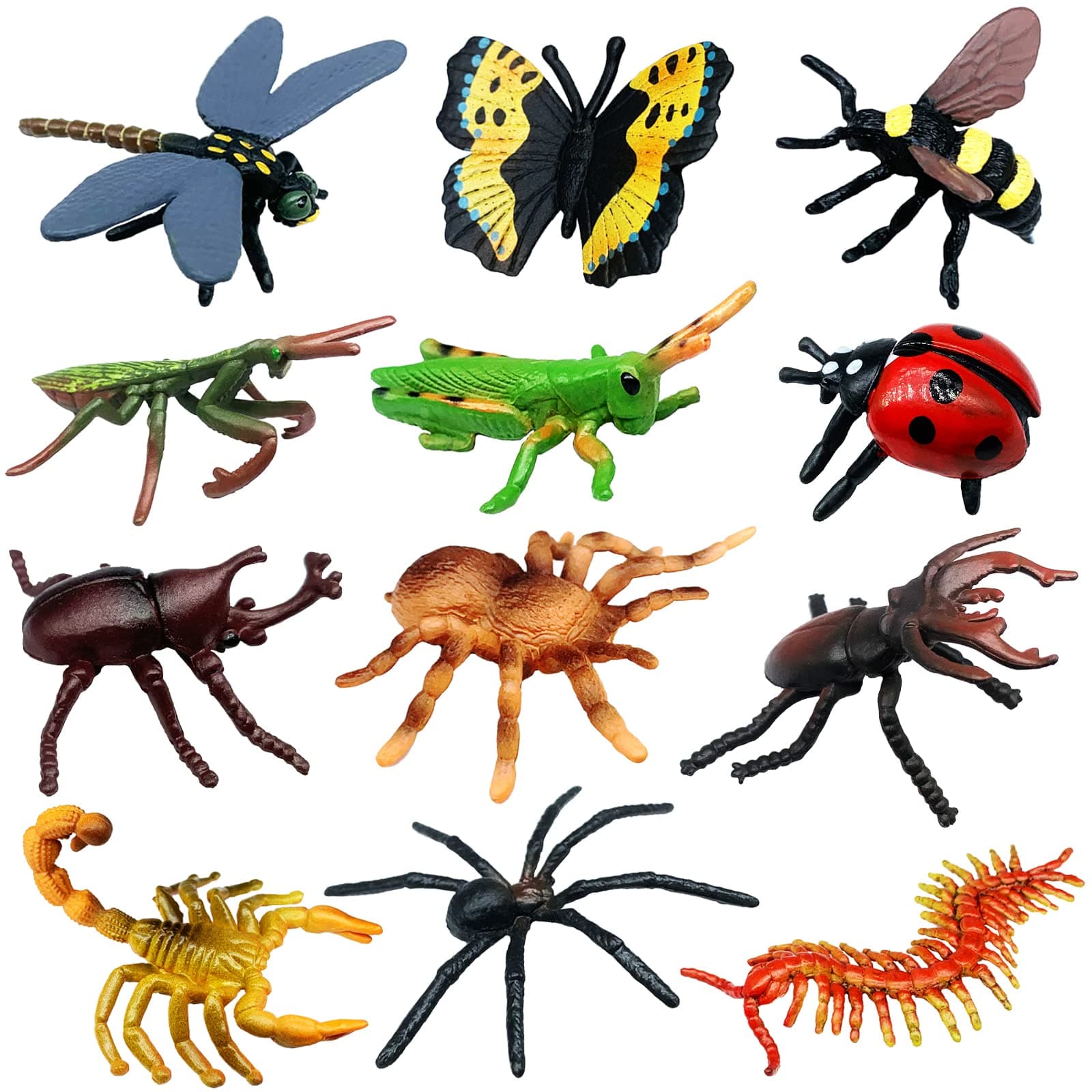 12 PCS Realistic Insect Animal Figurines, Assorted Plastic Bug Animal Toys Set for Birthday Cake Topper, Garden Decoration, Party Favors, Kids School Project