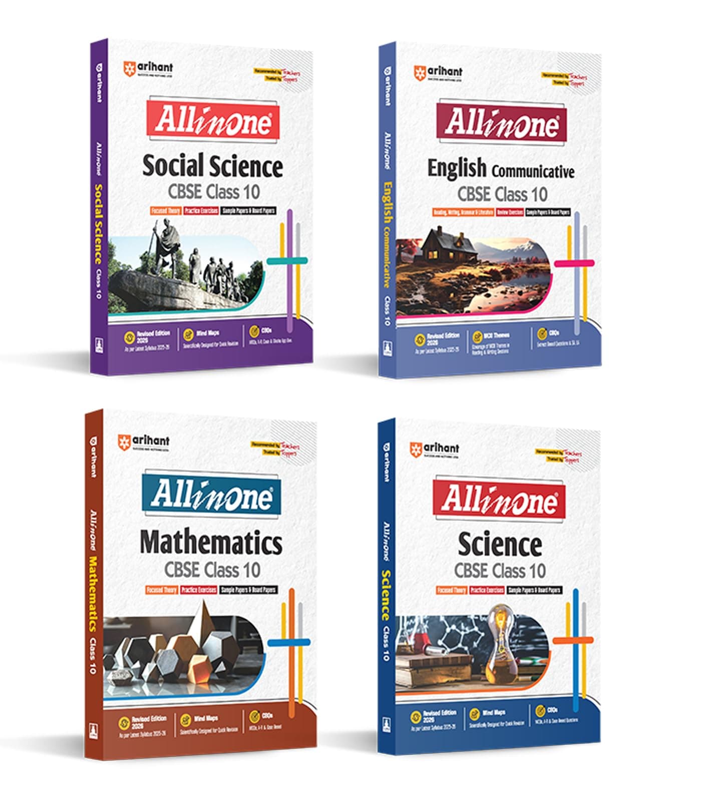 Arihant All in One CBSE Class 10 Maths, Science, English Communicative , Social Science (Set of 4) | Latest Edition 2025 | Chapterwise Theory, Practice Questions & Solved Papers | For CBSE Board Exams