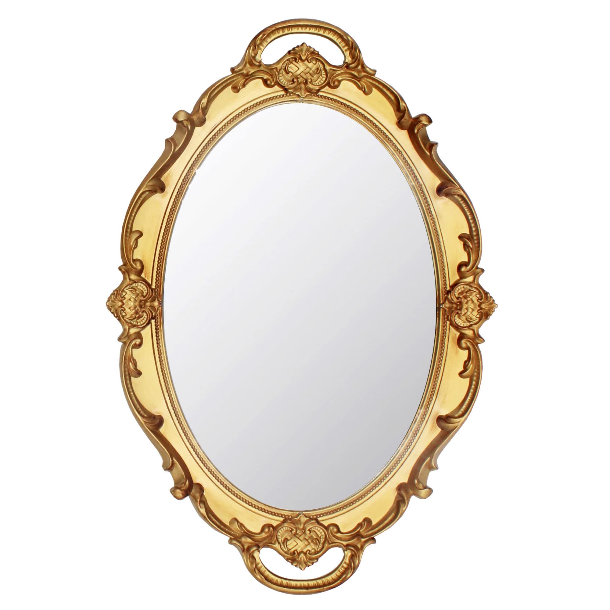 Eaoundm 37 x 25.5 cm Oval Antique Decorative Wall Mirror Vintage Hanging Mirror (Gold)
