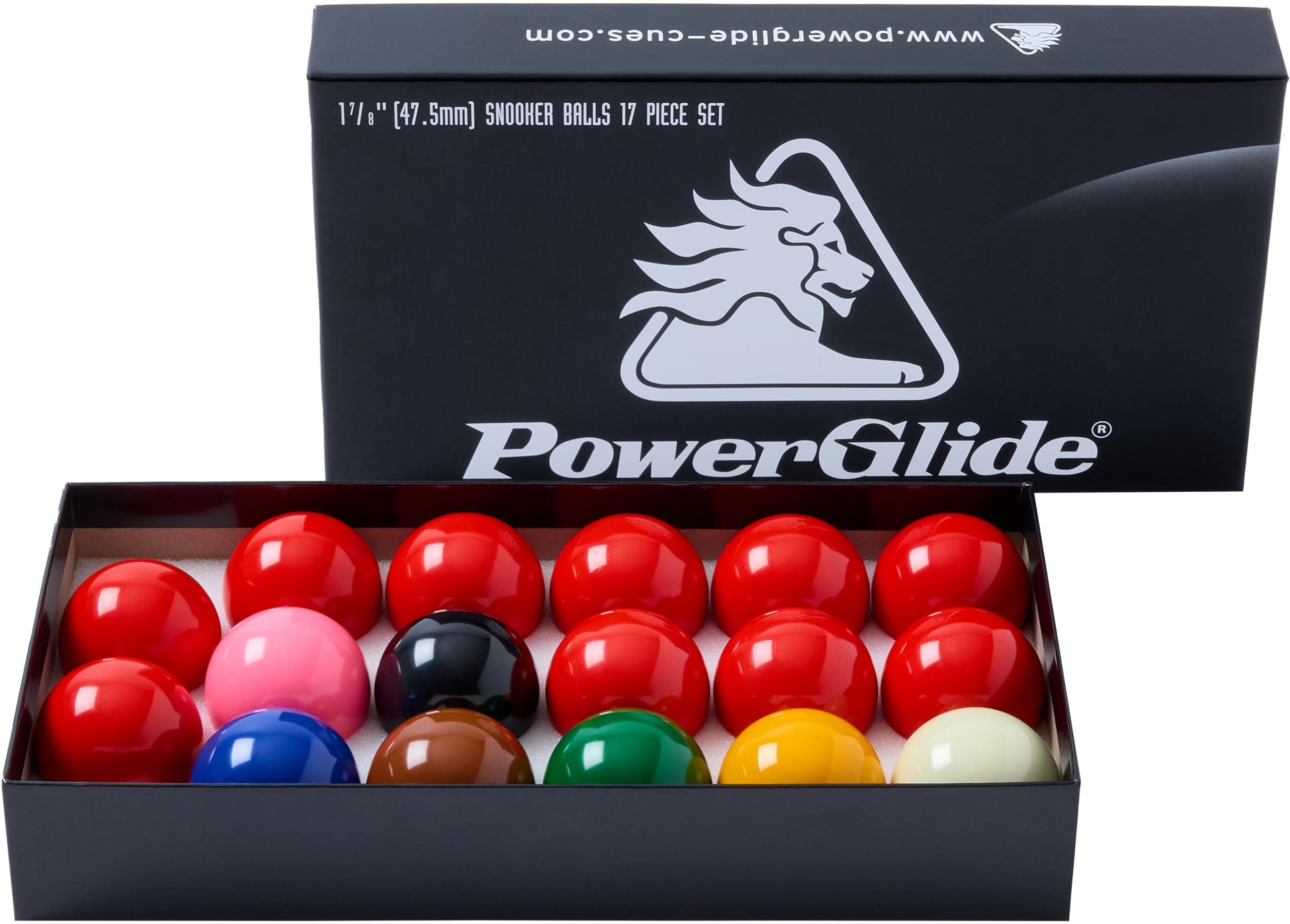 PowerGlide Snooker Ball Set | 17 or 22 Balls | Tournament | 10 or 15 Reds | Boxed | 2 1/16", 1 1/2", 1 3/4" or 1 7/8"