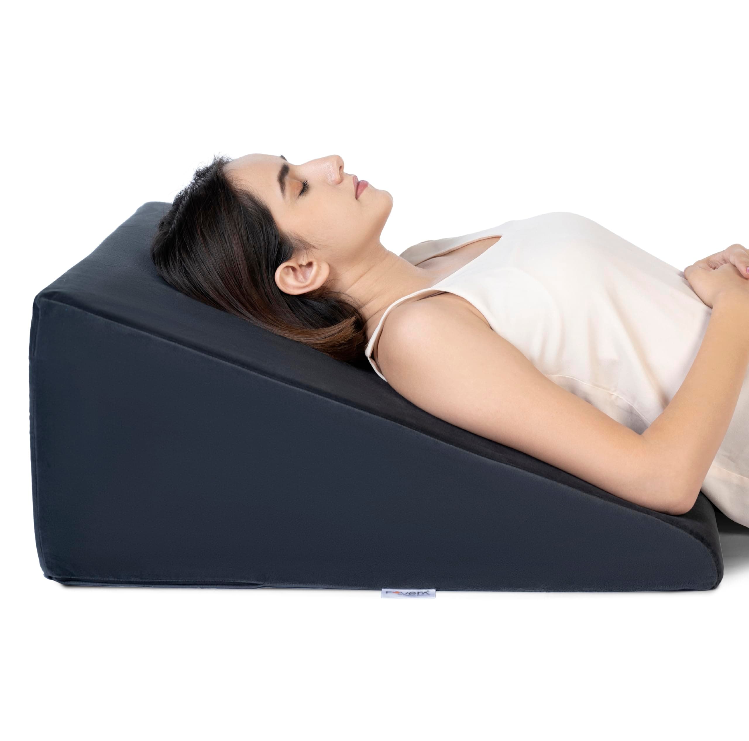 FOVERA Bed Wedge Pillow with Memory Foam, Back Support Cushion for Acid Reflux, GERD, Snoring, Post Surgery, Pregnancy (Velvet Dark Grey, Large - 26 x 24 x 11 Inch)