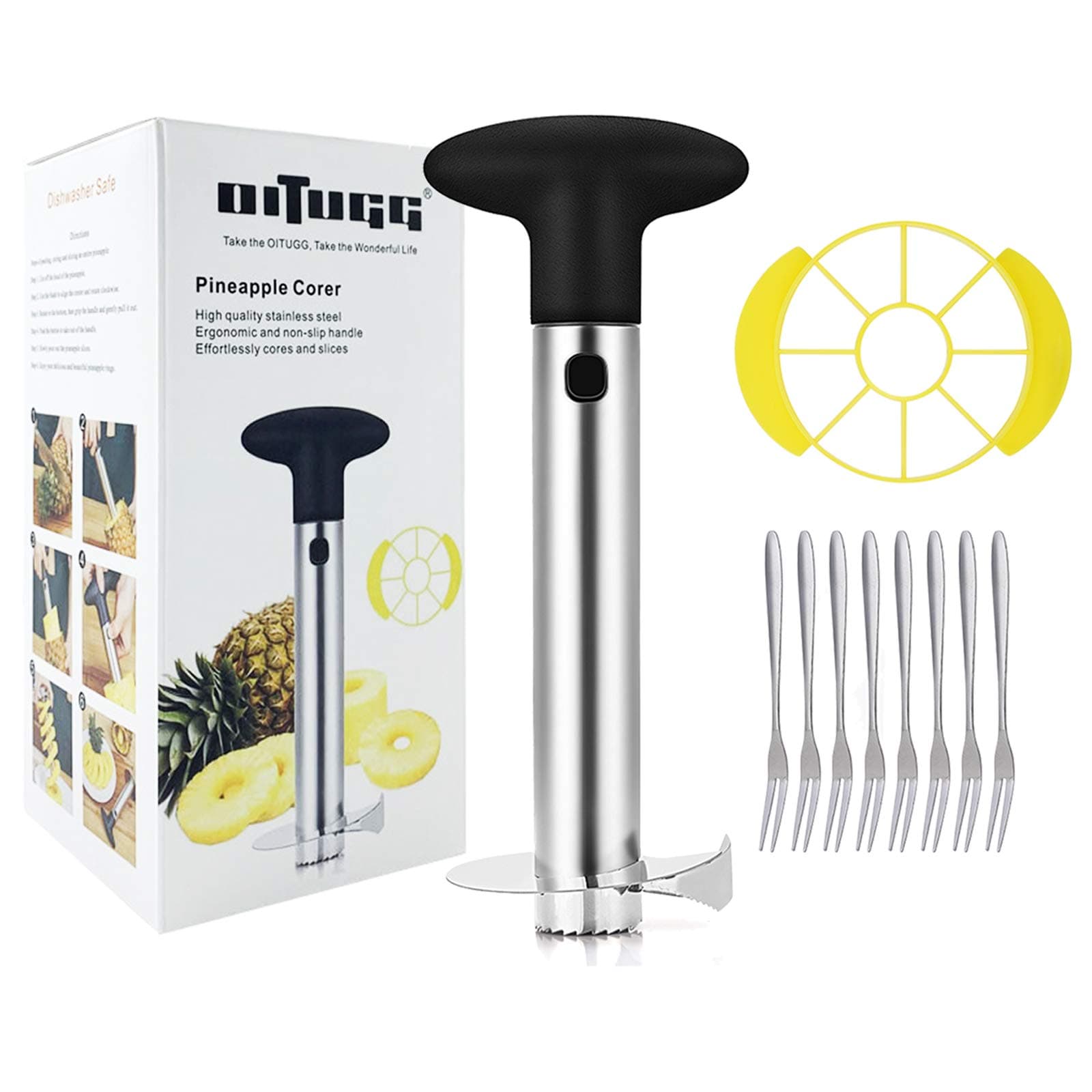 Pineapple Cutter Slicer and Corer, with 8 Pcs Fruit Forks and Slices Cutter, Pineapple Corer with Thicker Sharp Blade, Easy to Remove Peels, Black