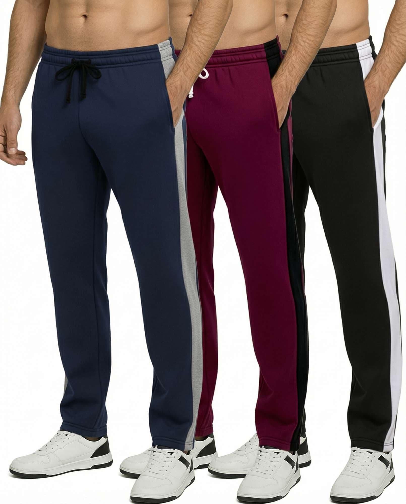 3 Pack: Men's Tech Fleece Athletic Casual Open Bottom Sweatpants with Pockets (Available in Big & Tall)