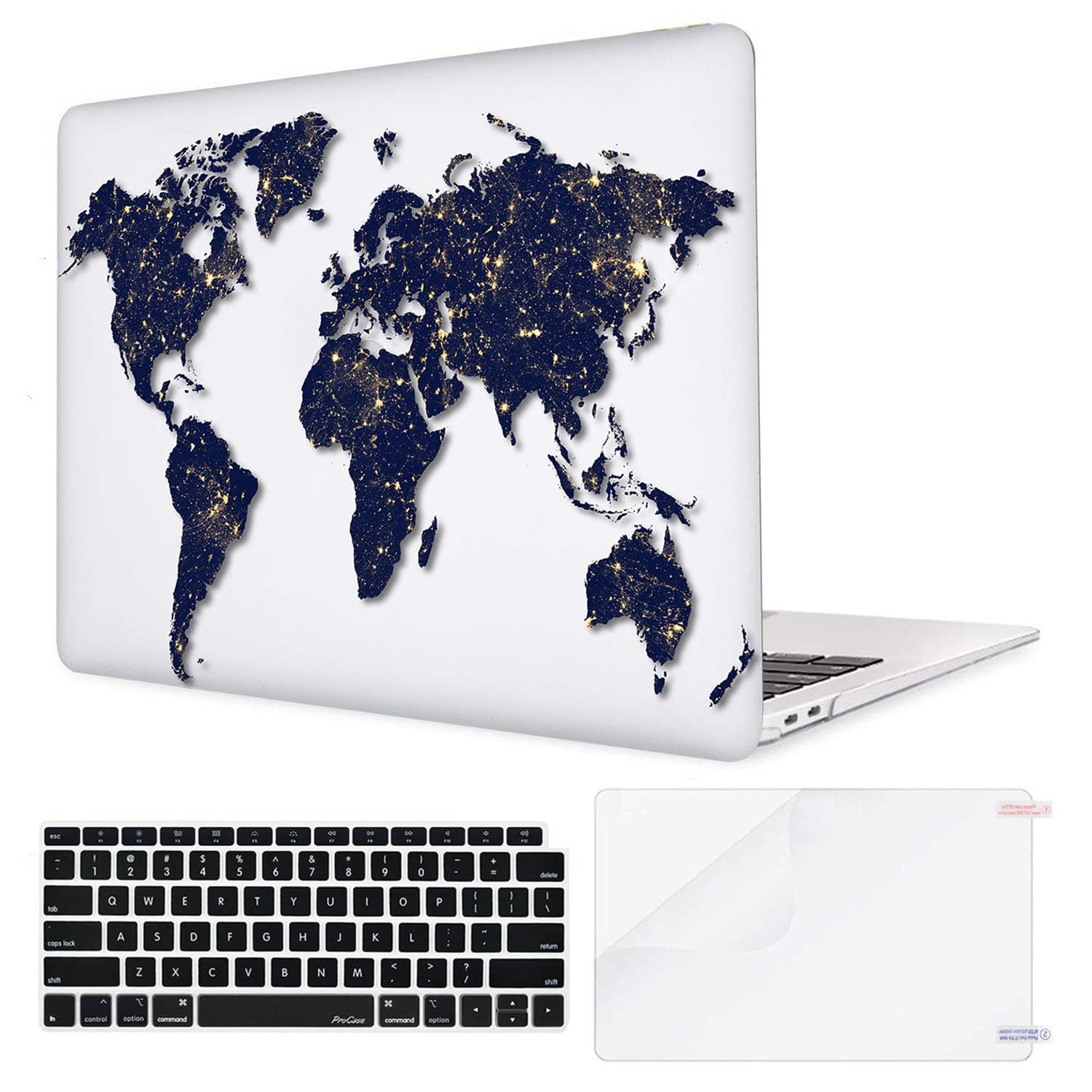 TeenGrow MacBook Air 13 inch Case 2018 Release A1932, Rubber Coated Plastic Hard Case Shell & Keyboard Cover & Screen Protector Only Compatible New Version Mac Air 13", Night Map