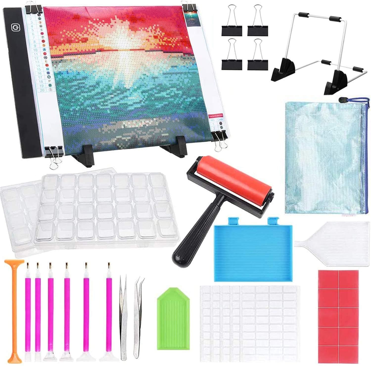 Valuxe 5D Diamond Painting Tools with A4 LED Light Pad Kit- Diamond Art Light Board with 5D Painting Tools, Apply to Full Drill & Partial Drill 5D Diamond Painting with Detachable Stand and Roller