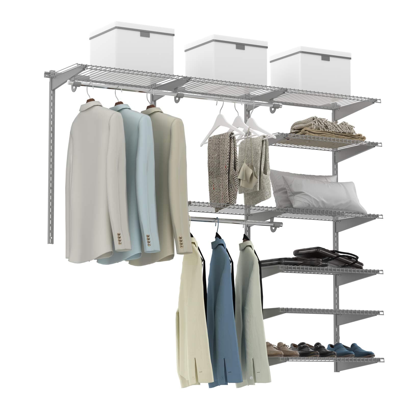 Tangkula 4 to 6 FT Custom Closet Organizer System Kit, Wall-Mounted Storage Organizer with Wire Shelving and Hanging Rods, Adjustable Closet Organizer Kit, Configurations Custom Closet for Bedroom