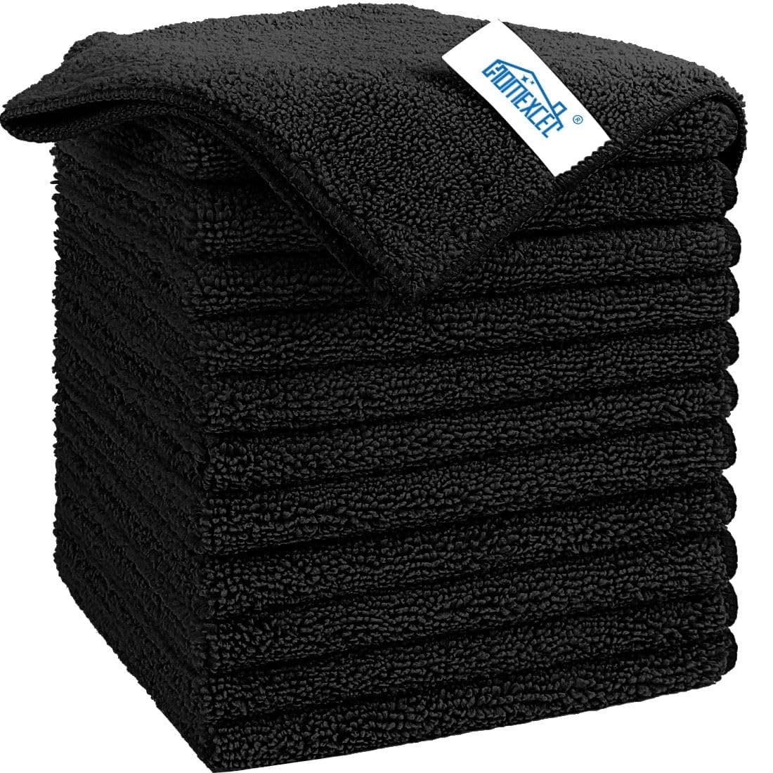 HOMEXCEL Black Microfiber Cleaning Cloth, 12 Pack Premium Microfiber Towels for Cars, Lint Free, Scratch-Free, Highly Absorbent, Reusable Cleaning Rags for Car, Household, Kitchen, Window, 11.5"X11.5"