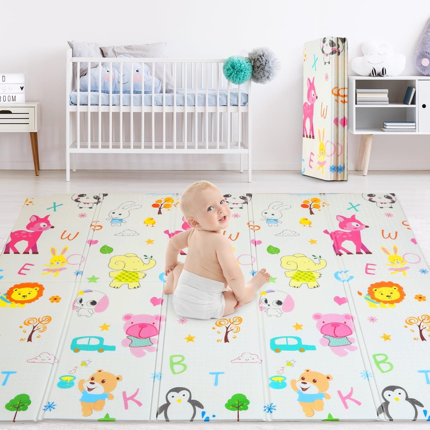 KESI ORNAMENTS Foldable Baby Play Mat for Floor, Extra Large Play Mat, Kids Foam Thick Play Mat for Baby, Waterproof & Anti-Slip Baby Crawling Mat, Play Mats (ABCD Theme),Multi Color,1 Count