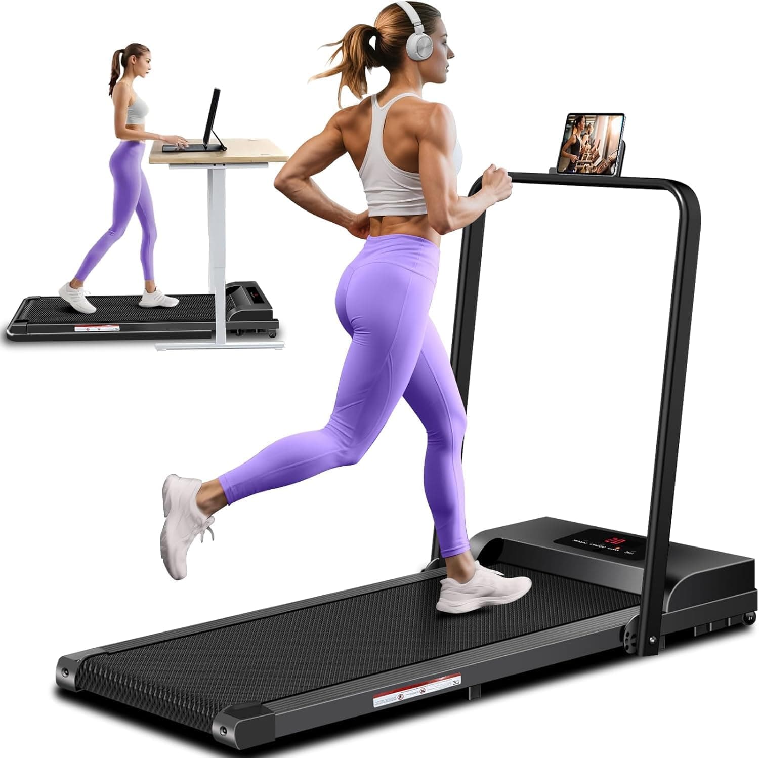 COSMO BUY Under Desk Walking Pad Treadmill With Handle Bar | 2.0 HP | LED Display | Remote Control | 1-10 KmH Speed |Slim Folding Portable Walking Running Machine Treadmill For Home Gym Office Workout