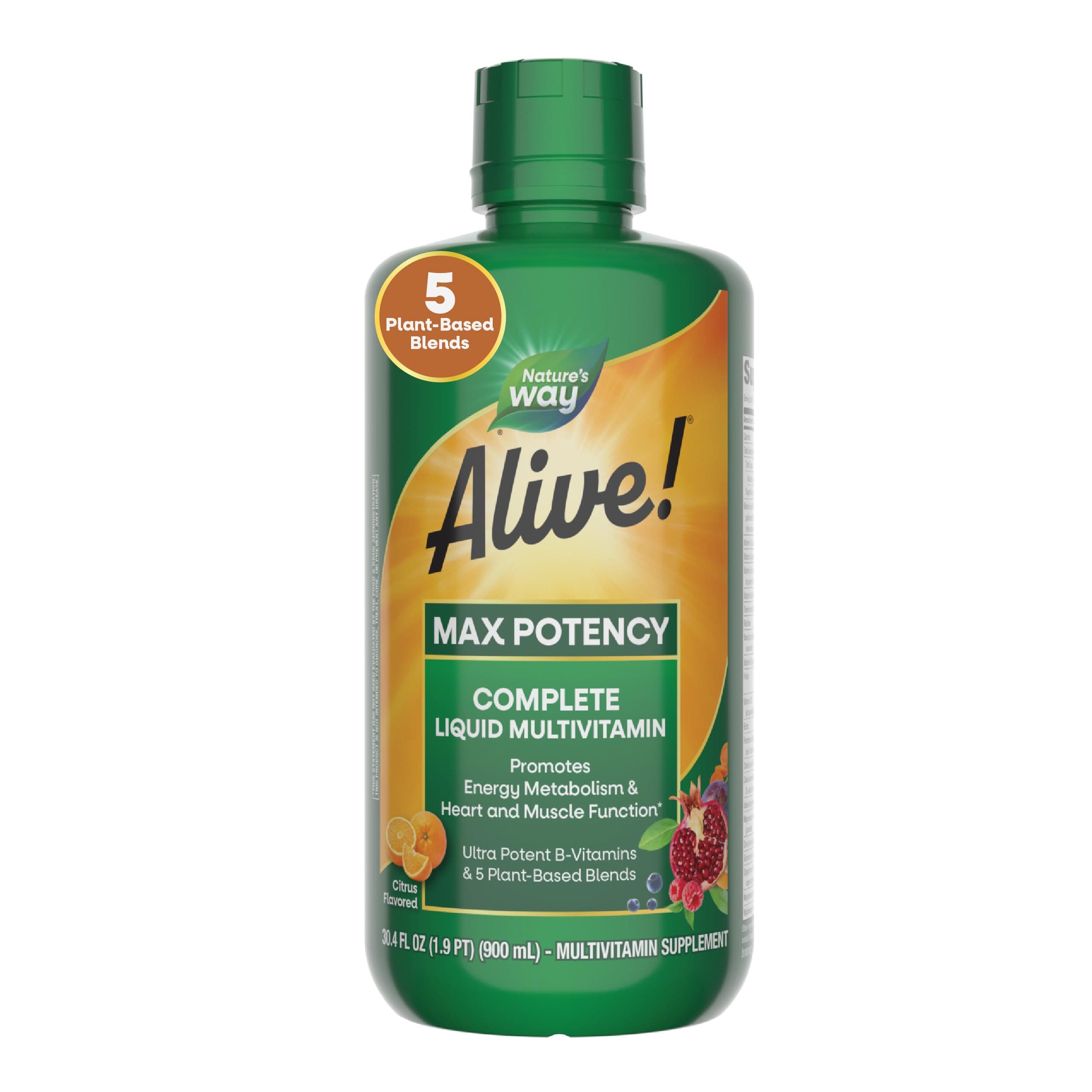 Nature’s Way Alive! Max Potency Complete Liquid Multivitamin, Liquid Vitamin Promotes Energy Metabolism, Heart & Muscle Function* with Vitamins A, B, C, D, Multivitamins for Women & Men, 30.4 Fl Oz