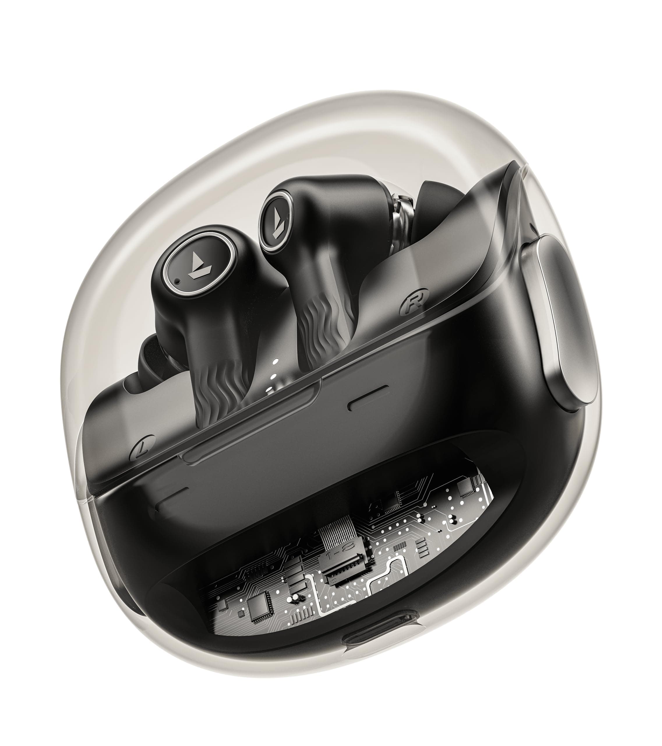 Boat Nirvana Crystl, Transparent Case,Spatial Audio, ANC(~32dB), 100Hrs Battery,4Mics ENx,App Support, Bluetooth Earbuds, TWS Ear Buds Wireless Earphones with mic (Quantum Black)