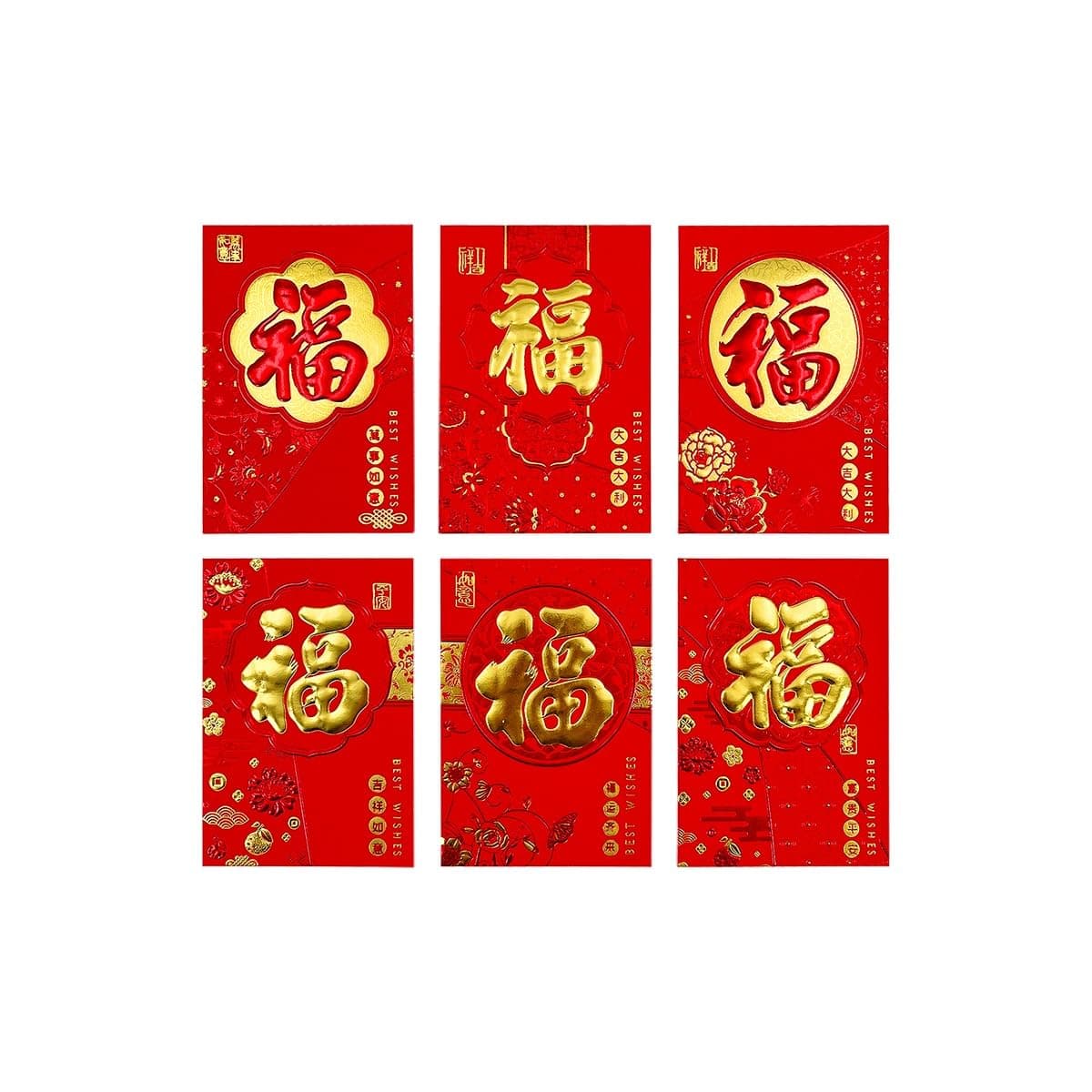 Party Magic Red Envelope 6-Pieces, 115 mm x 80 mm Size, Assorted