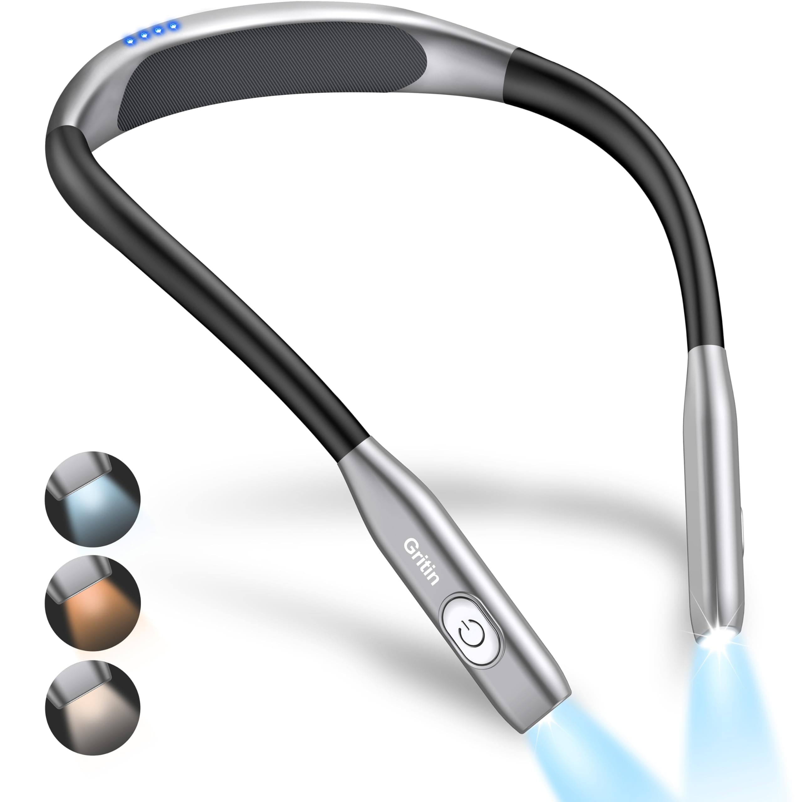 Gritin Neck Reading Light, Book Light for Reading in Bed- Eye Caring 3 Colors,Stepless Dimming Brightness,Bendable Arms,80+Hrs Runtime,Round Neck Design,Comfortable&Flexible for Knitting etc