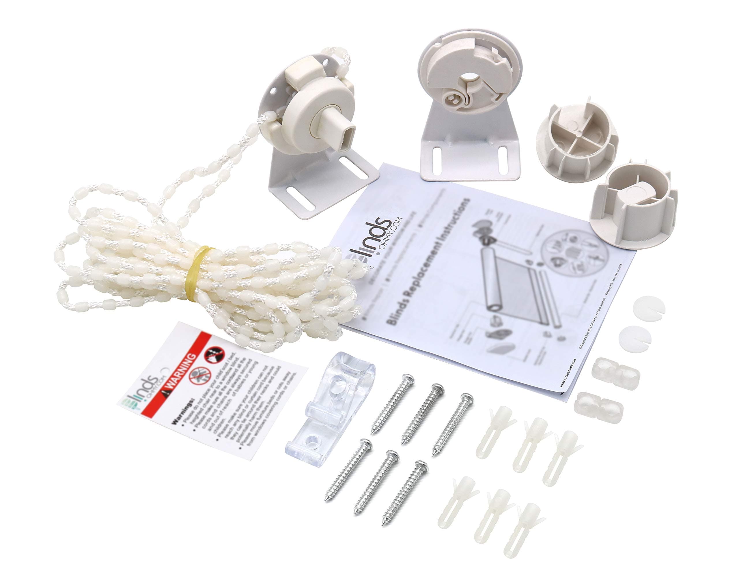 BLINDSOHMY - Roller Shade Clutch Kit 38mm + Free E-Book, Roller Shade Clutch Bracket + 3 Meters Plastic Beaded Chain Repair + 2 Blinds Connectors, Shade Repair kit for 38mm Tube, Item# HS3801