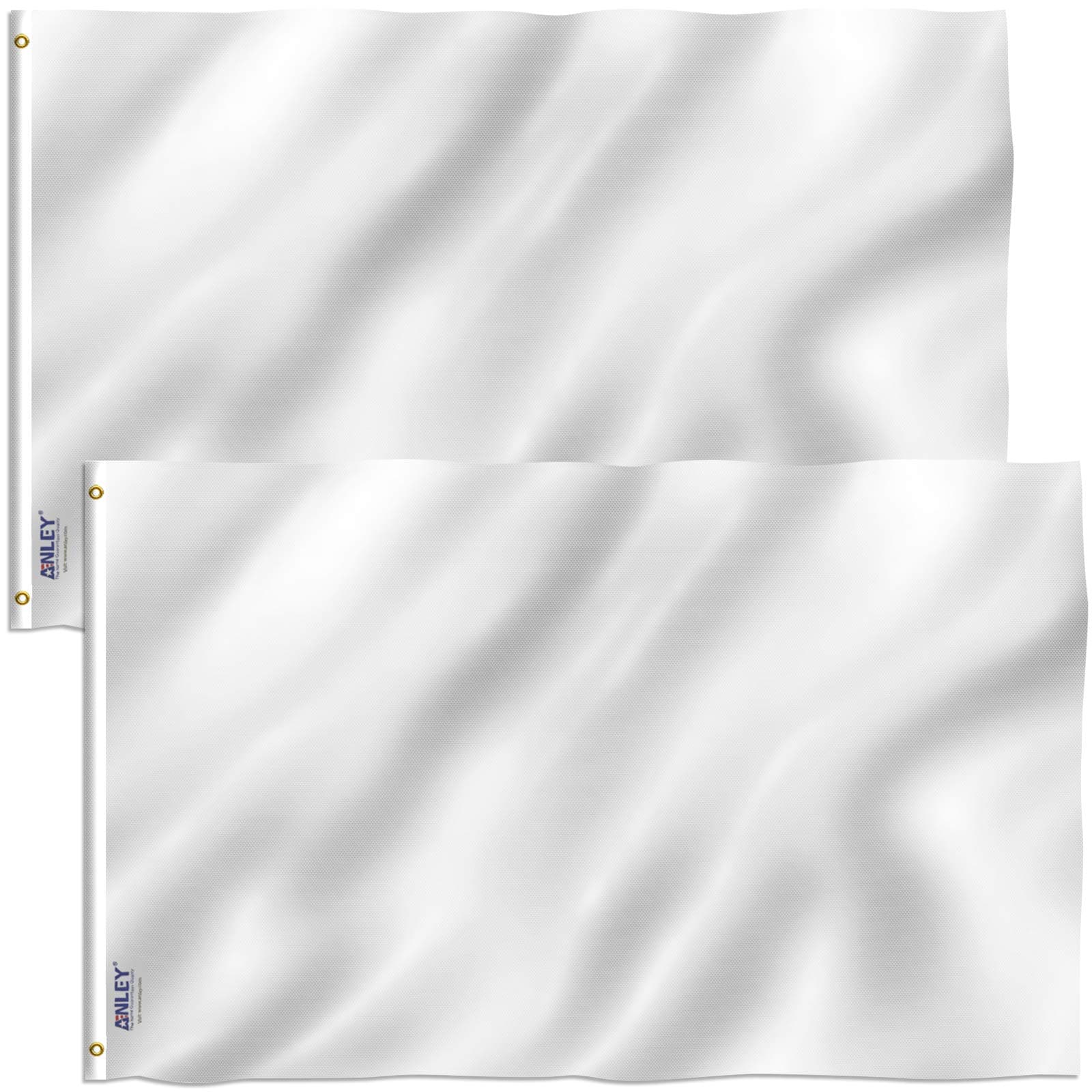 ANLEY Pack of 2 Fly Breeze 3x5 Foot Solid White Flag - Vivid Color and Fade Proof - Canvas Header and Double Stitched - Plain White Flags Polyester with Brass Grommets 3 X 5 Ft