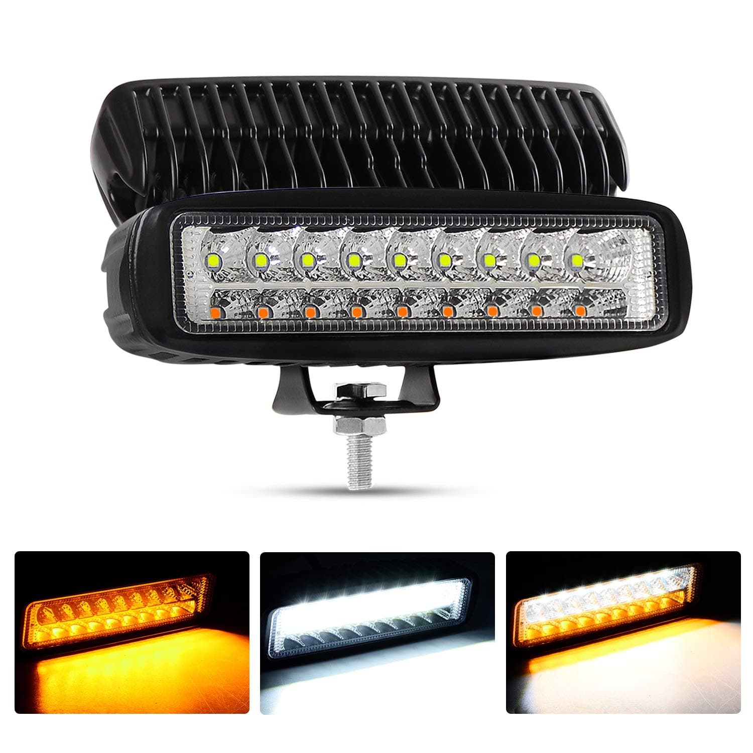 AAIWA LED Light Bar, 54W 6" Amber White Work Light Dual Row Off Road Driving Fog Lights for Trucks 4X4 Boat ATV SUV Pickup 2PCS