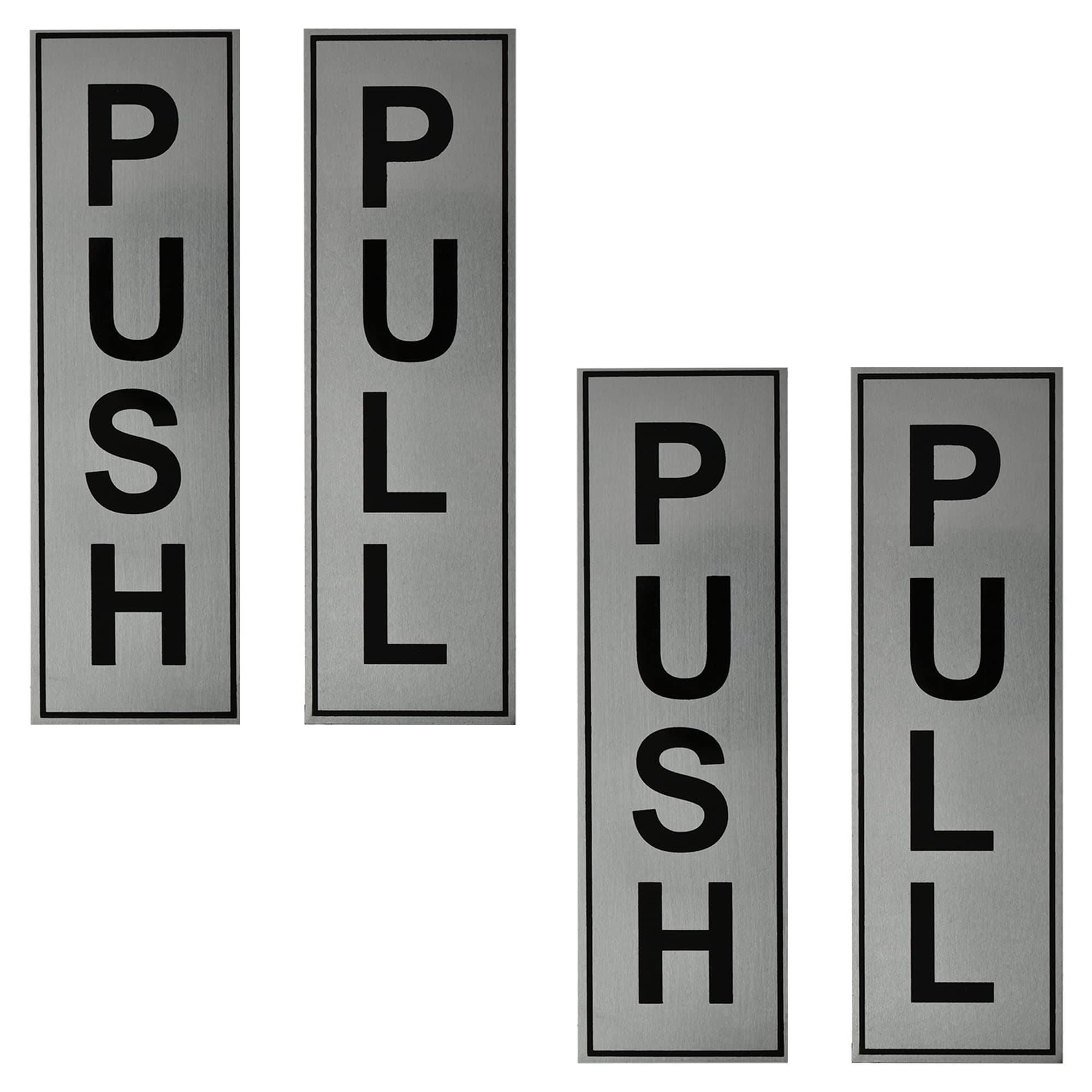 Buzz Cool Silver Metal Push Pull Stickers For Glass Door, Wooden Door | Self Adhesive Stainless Steel Metal Sticker for Door | Push and Pull Stickers for Hospital Malls Office 2 Set Pack (4Pcs)