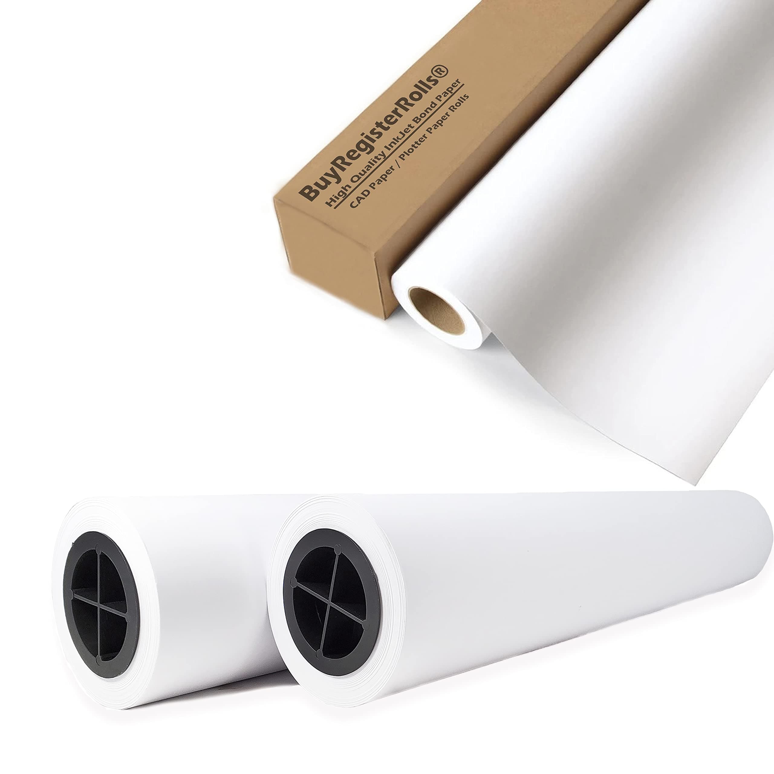 BuyRegisterRolls Plotter Paper 4 ROLLS (24” x 150', 20lb) CAD Paper Rolls 24 x 150 | Ink Jet Bond Paper Rolls | Ultra-White, Wood-Free 80GSM Plotter Paper For Engineers, Architects, Copy Service Shops