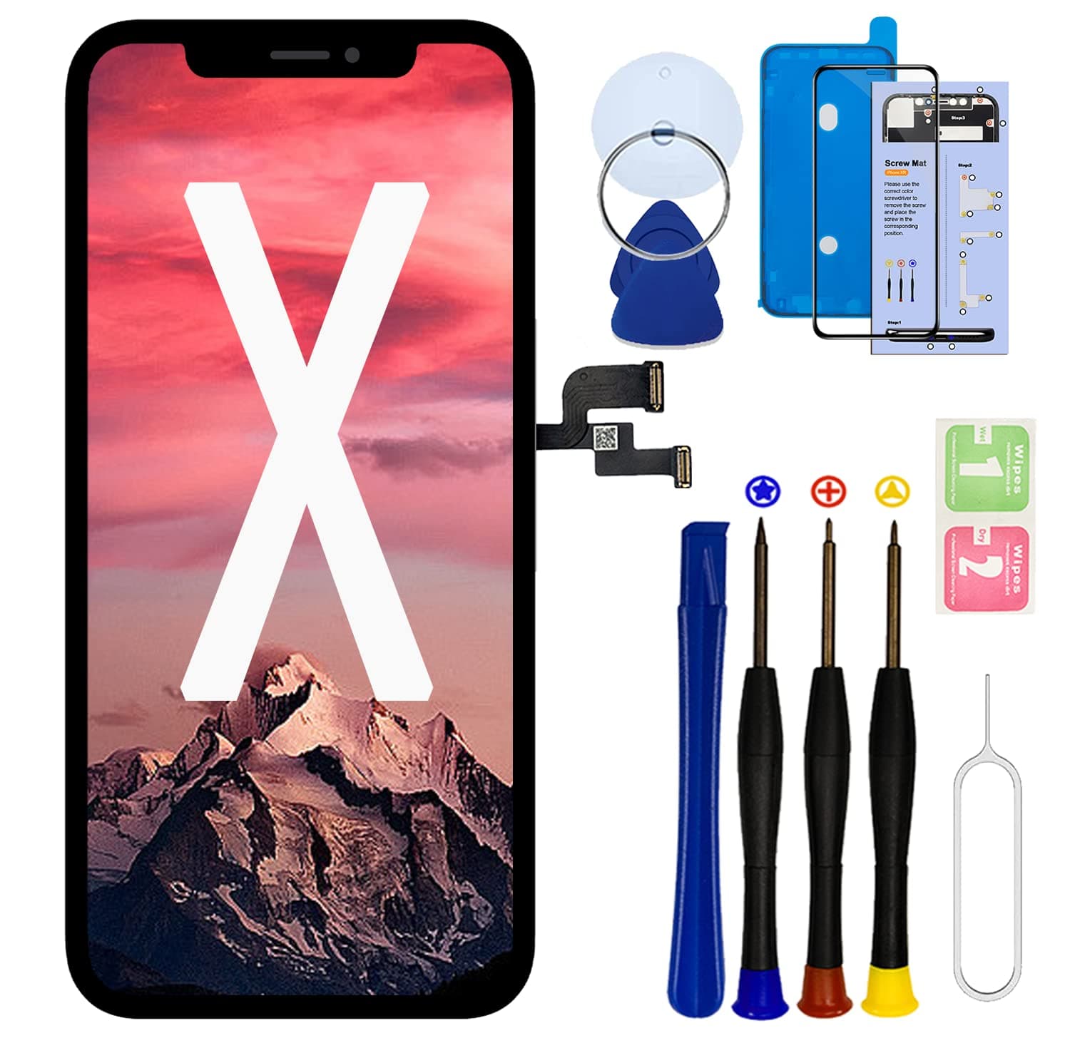 for iPhone X 10 Screen Replacement 5.8" Kit,3D Touch & LCD Display digitizer Assembly Screen,Compatible with A1865、A1901、A1902,with Complete Repair Tools and Screen Protector.(5.8 Inch)