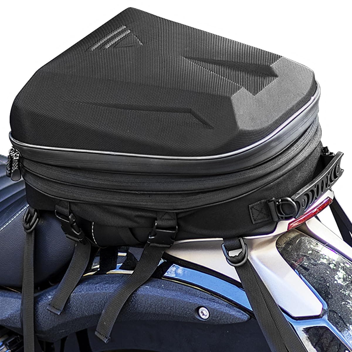 Motorcycle Tail Bag Motorcycle Backpack Helmet Bag Expandable Capacity 20L-28L Waterproof Motorbike Rear Seat Storage Luggage Bag Multifunctional Motor Pannier Saddlebag Tear-Resistant for Camp Hiking