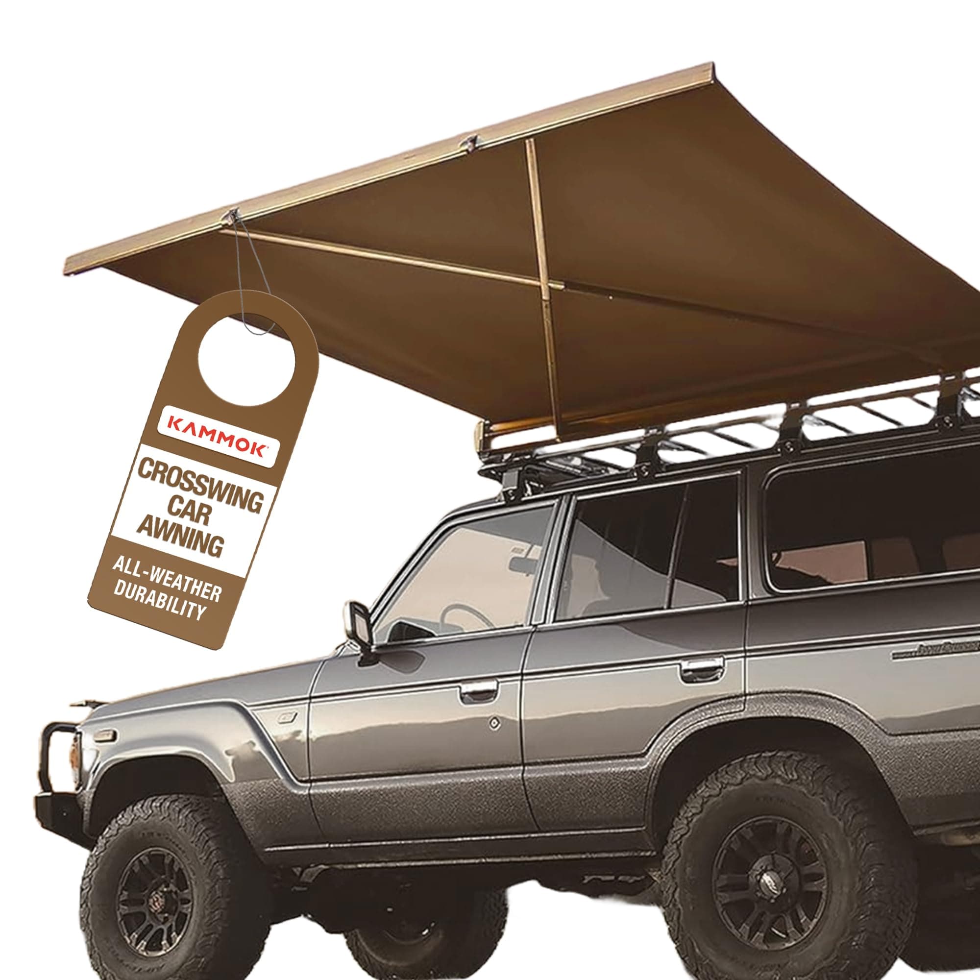 KAMMOK CROSSWING: Car Awning | Three-Second Deployment | No Supports Required | All-Weather Durability | Adjustable Coverage | Desert Tan 5 ft (Tan, 7 ft)