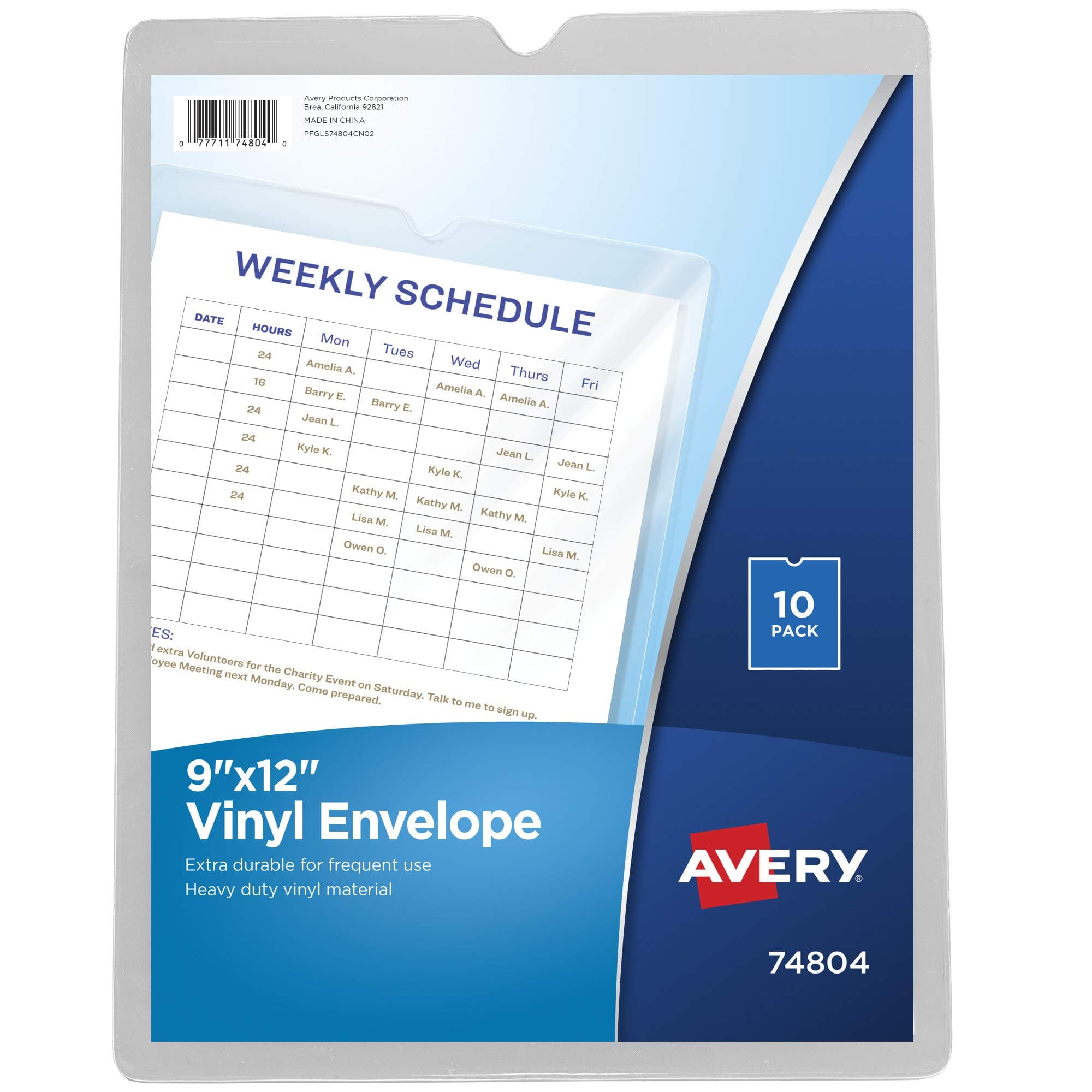 Avery File Envelopes, 9" x 12" Travel Document Organizer, Holds up to Sheets, 10 Clear Vinyl Envelopes (74804)