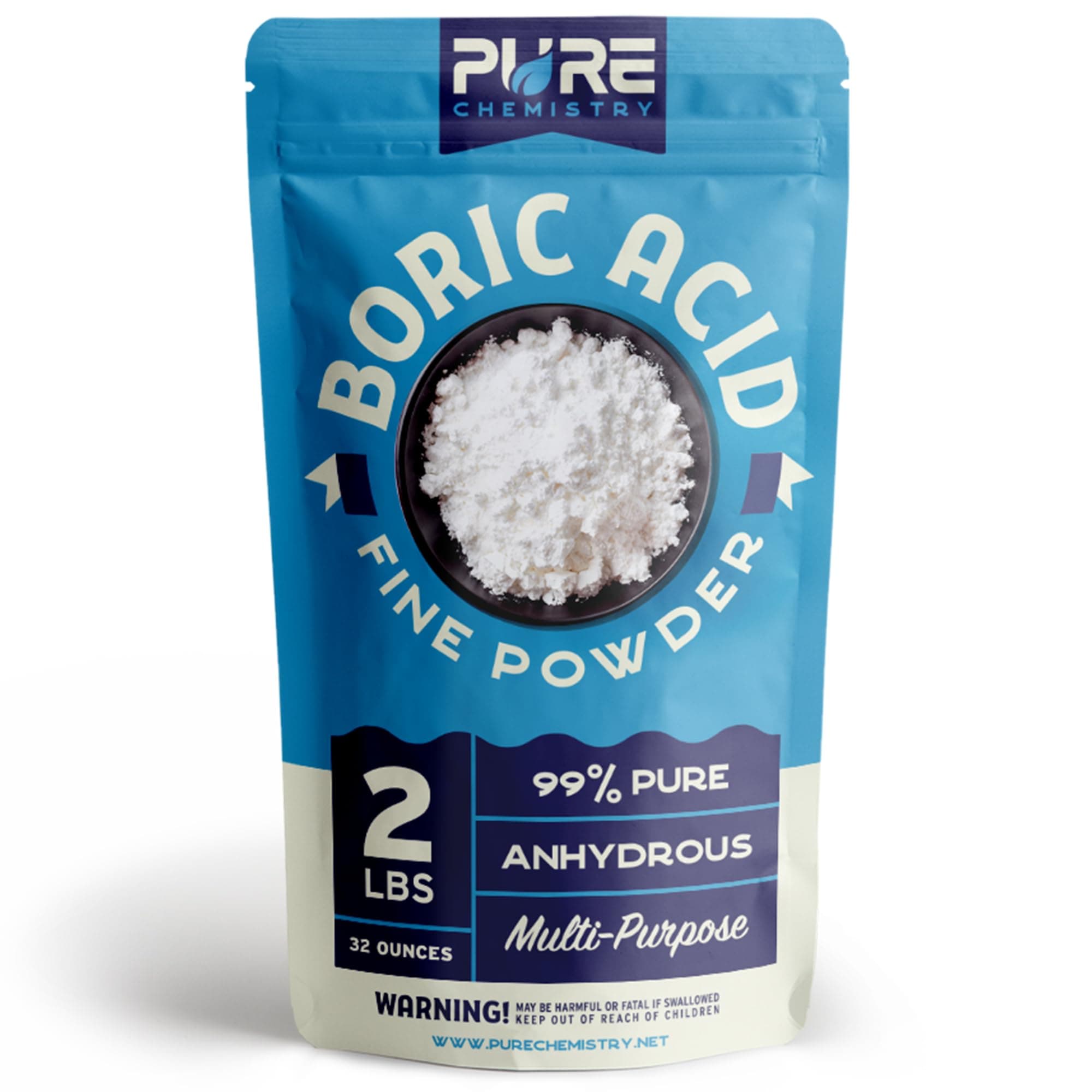 Bulk Boric Acid, 99.9% Pure, Laundry Stain Remover and Deodorizer, Kitchen, Household, Industrial Strength Commercial Cleaner, Drain Unclogger, Fine Powder, 2 lbs