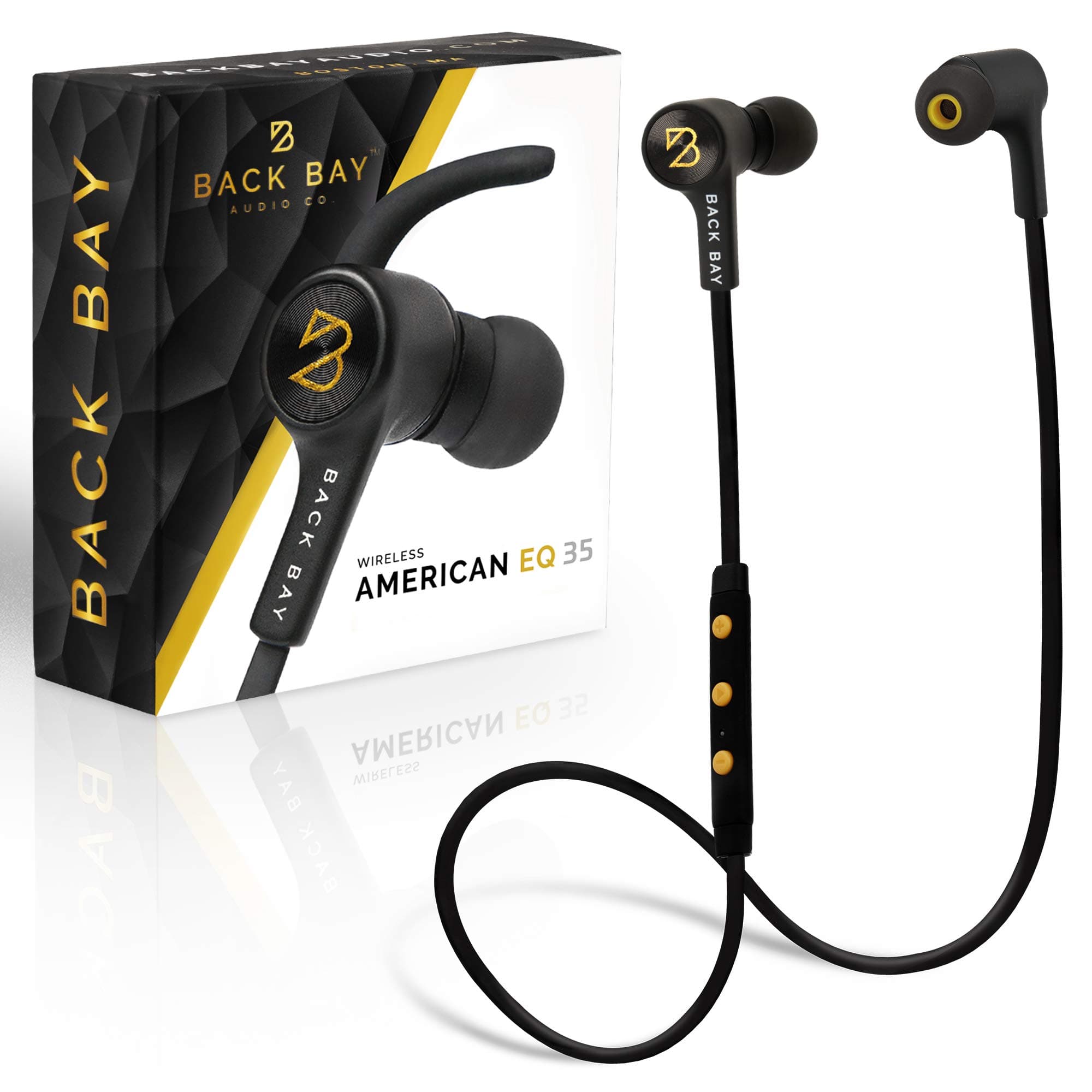 Back Bay™ American EQ 35 - Wireless Bluetooth Earbuds. Sweatproof APTX Headphones with Hi-Fi Stereo Sound, 8-Hour Battery, Microphone, Magnet, In-Ear Earphones and Carrying Bag (Fast Pairing!)