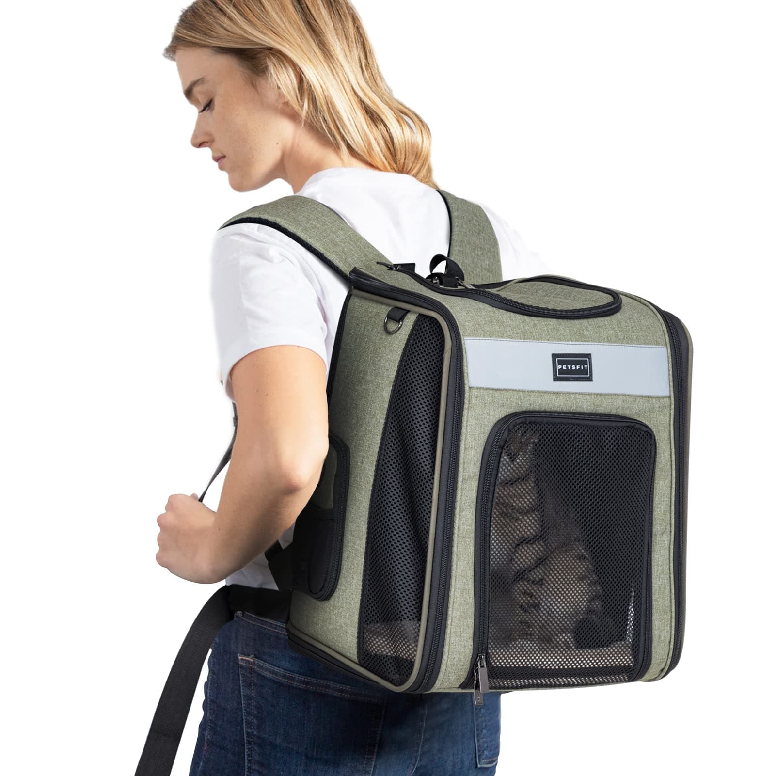 Petsfit Cat Backpack Carrier with Soft Plush Mat, Cross Ventilation Design, Dog Backpack Easy Fit for Travel Camping Hiking, Hold Pets Up to 22 lbs