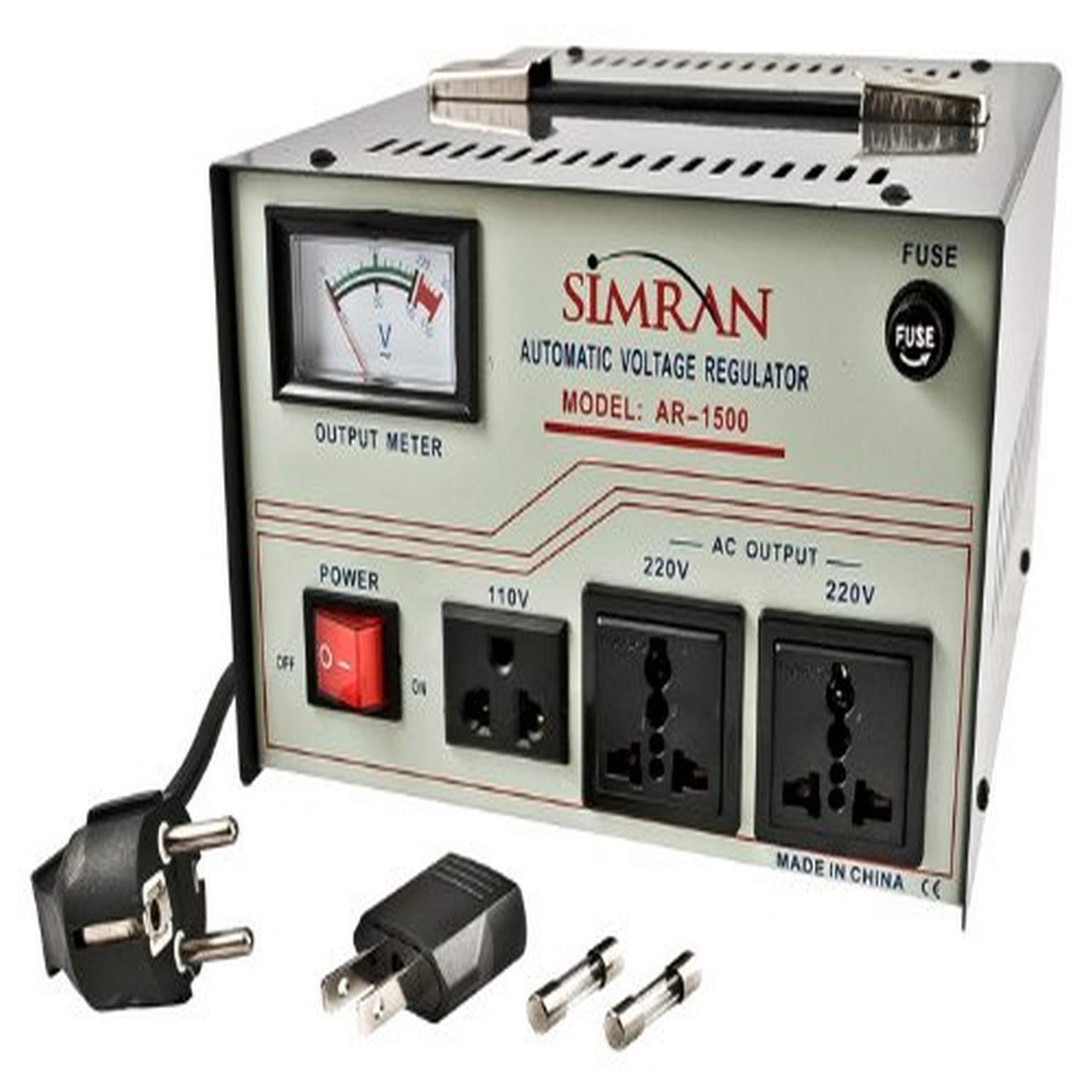 Simran AR-1500 Deluxe 110V to 220/240 Volt Voltage Regulator/Stabilizer with Built-in Step UP & Down Voltage Converter Transformer, 1500 Watt