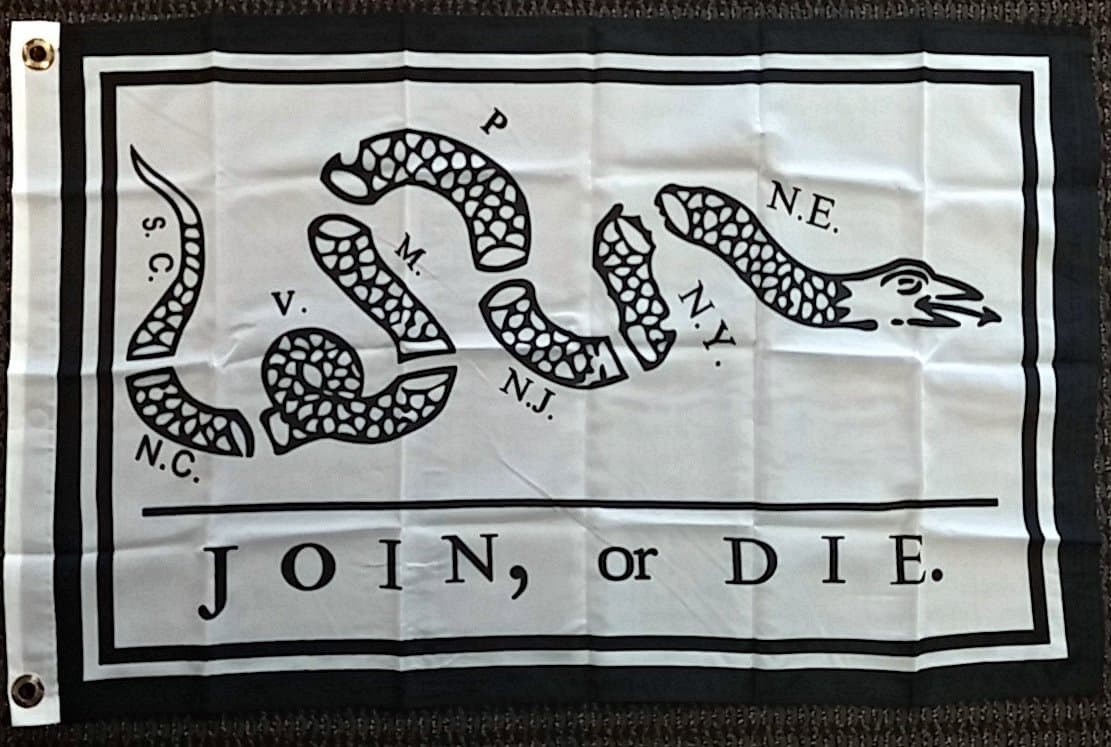Join or Die Polyester 2x3 Foot Flag Benjamin Franklin Revolutionary War Banner