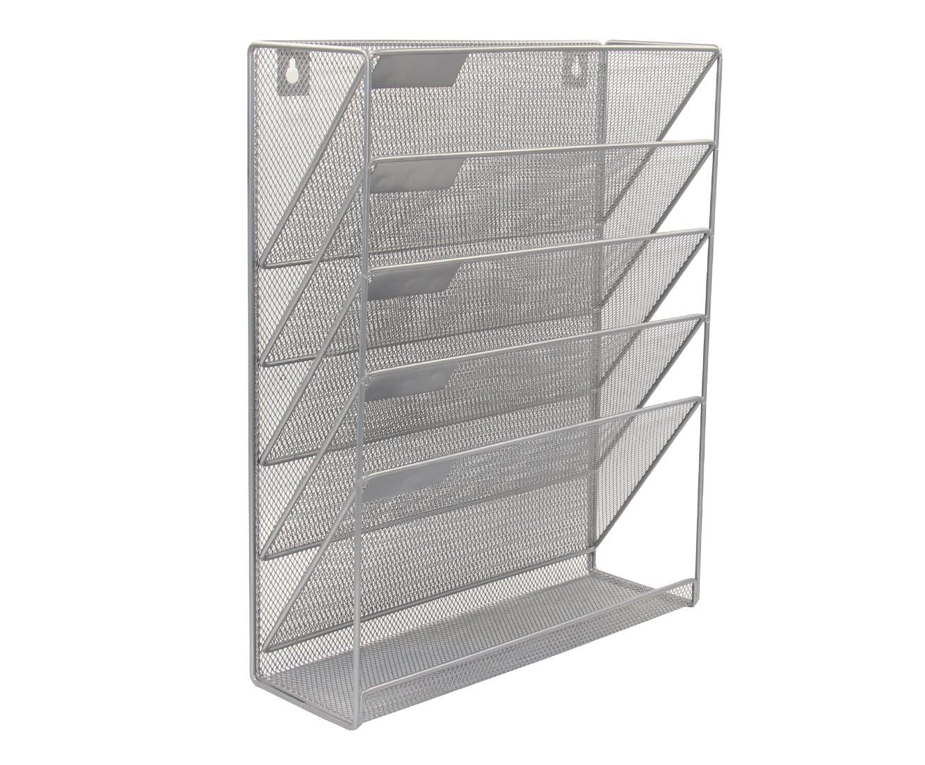 superbpagHanging File Organizer, 5 Tier Wall Mount Document Letter Tray Organizer, Silver