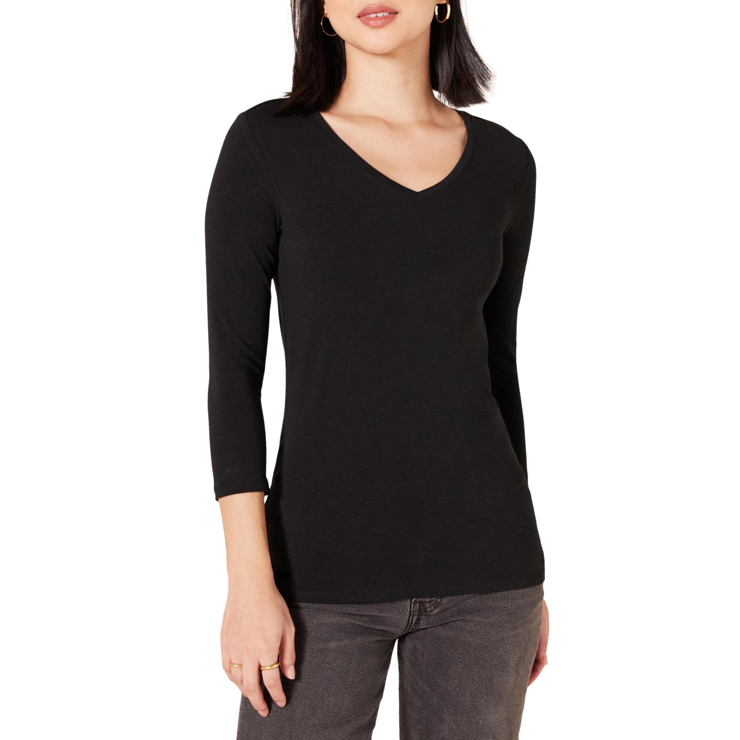 - Women's Regular-Fit 3/4 Sleeve V-Neck T-Shirt (Available in Plus Size)