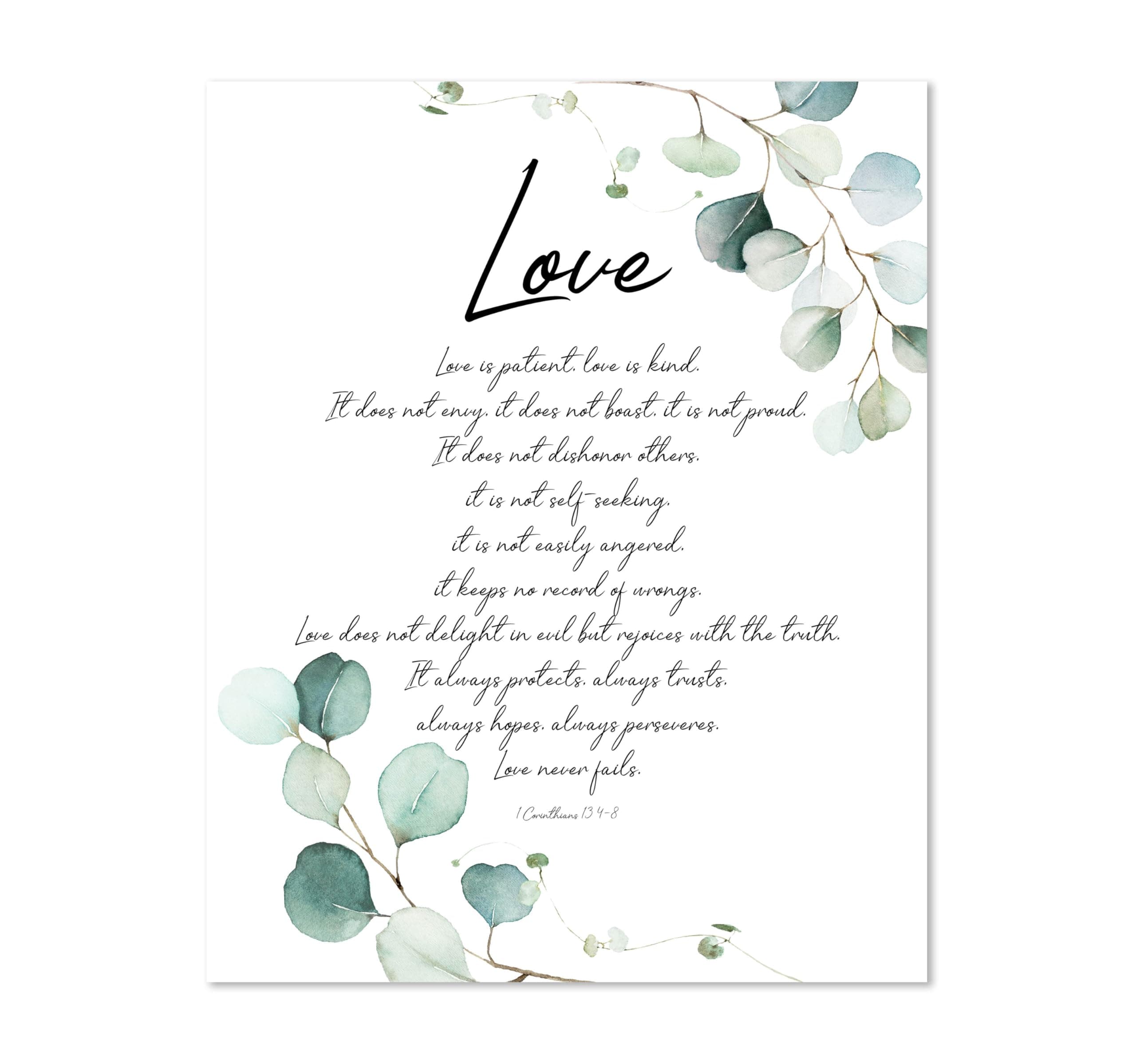 Crafty Cow Design 1 Corinthians 13 Wall Art, Bible Verse Print, Scripture Gift Idea, Christian Home Decor, UNFRAMED A4