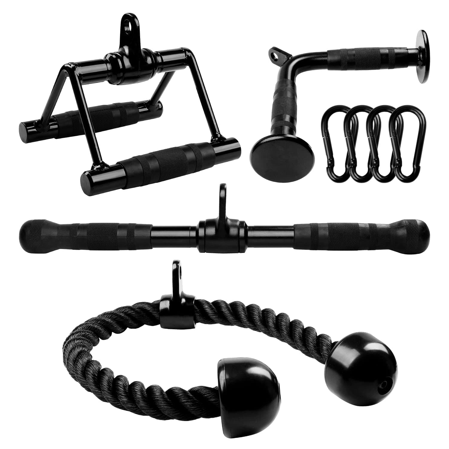 Yes4All Black Combo Tricep Press Down Cable Machine Attachment, LAT Pulldown Attachments for Gym Set with Tricep Pull Down Rope, Double D Handles, V-Shaped Bar and Rotating Pull Down Straight Bar