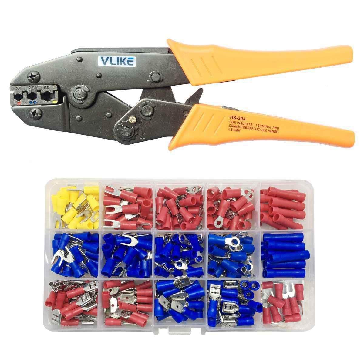 VLIKE Crimper Tool Kit A Self-adjustable Ratchet Wire Crimping Pliers AWG 22-10 with 280 PCS Terminal,Professional Insulated Wire Terminals Connectors
