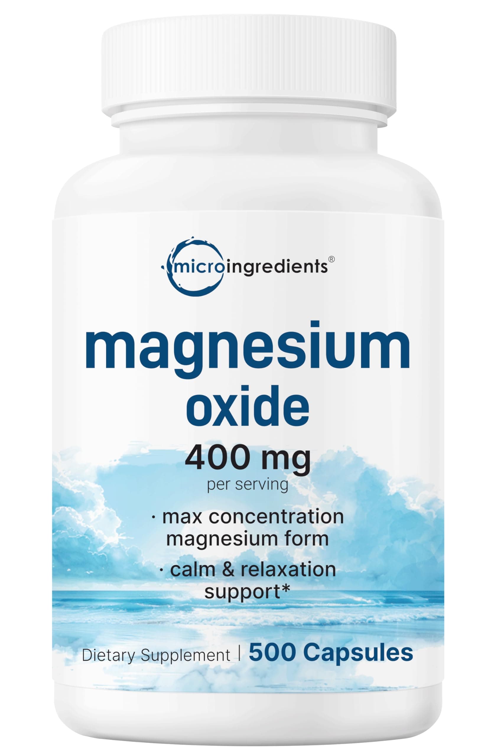 Magnesium Oxide 400mg, 500 Capsules | Elemental Form for Max Concentration | Supports Calm, Muscle & Nerve Health | Non-GMO