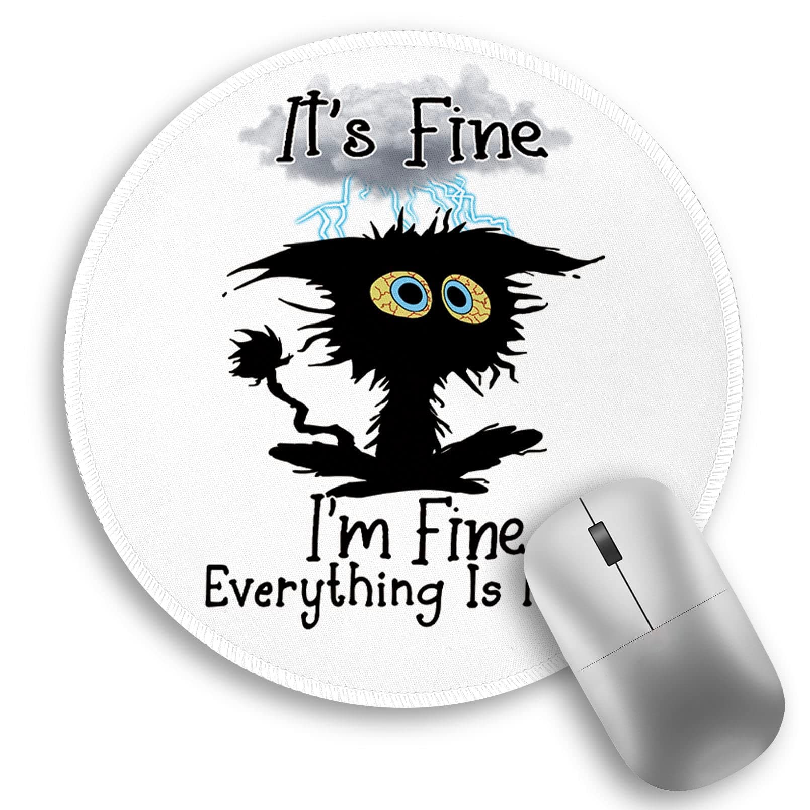 Black Cat Round Mouse Pad, Funny Small Mouse Pad with Non-Slip Rubber Base, Stitched Edge Mousepad for Desk Wireless Mouse, Gaming Mouse Mat for Computer Laptop Home Office Women, 8.6 x 8.6 Inch